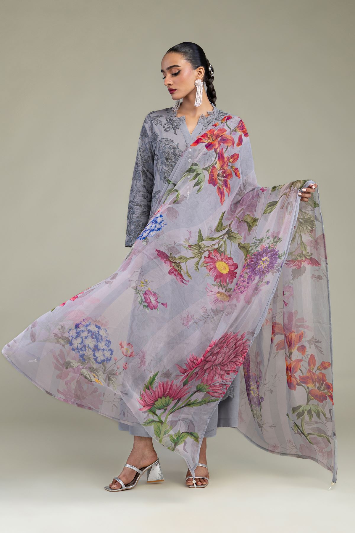 Floral Chiffon Dupatta