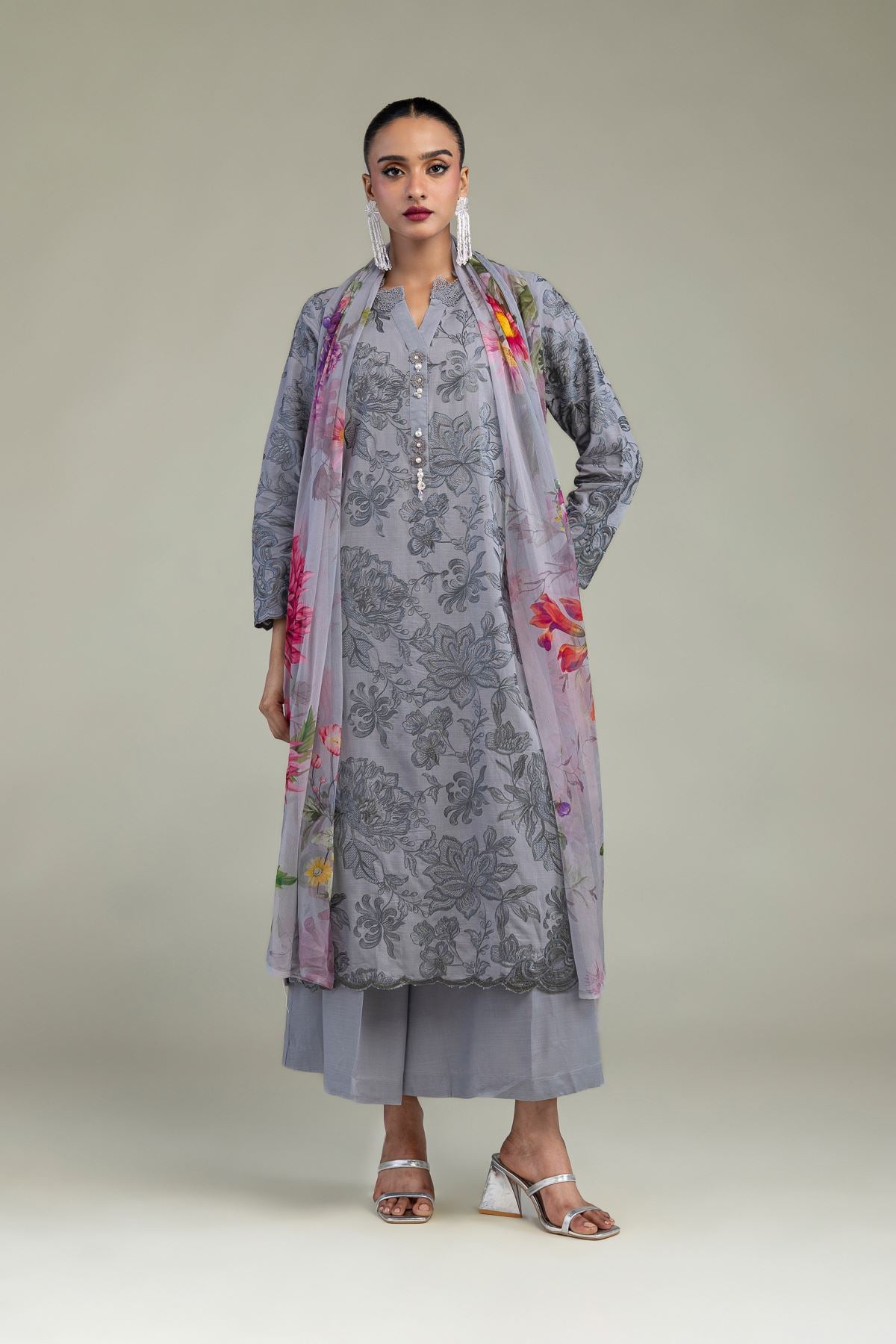 Floral Chiffon Dupatta