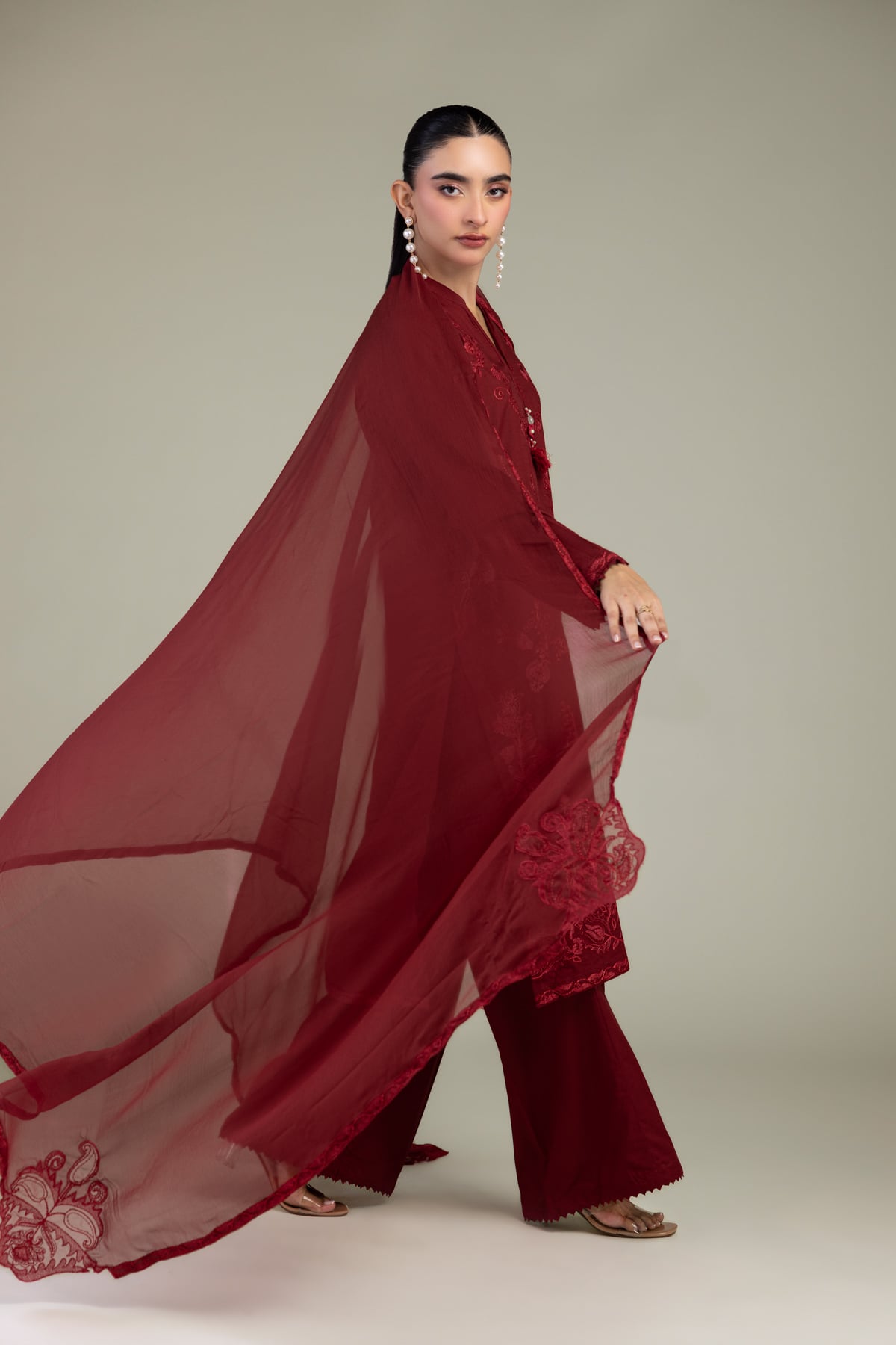 Maroon Chiffon Dupatta
