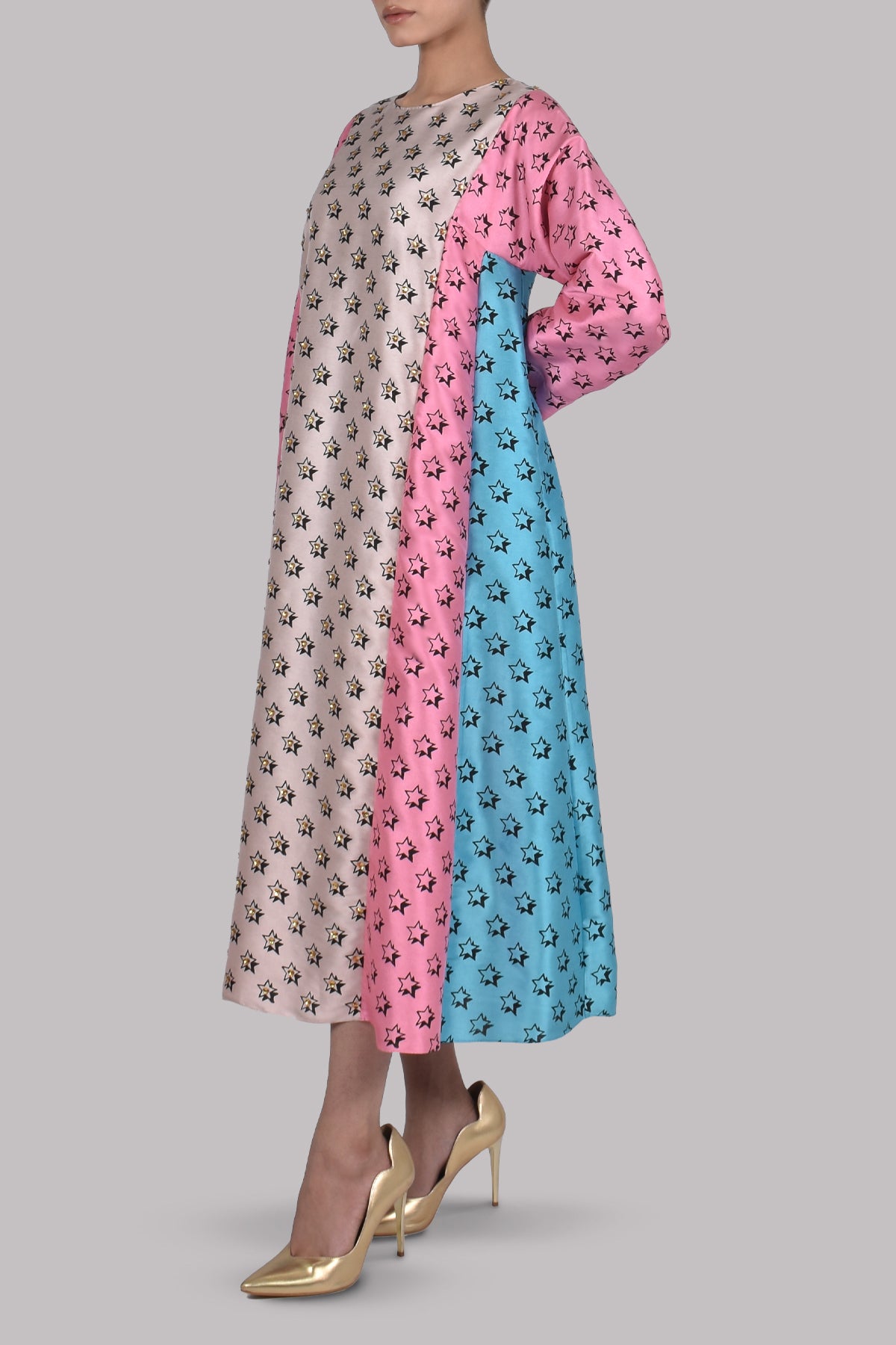 Rose Smoke, Plumeria and Scuba Blue Embellished Raw Silk Tunic