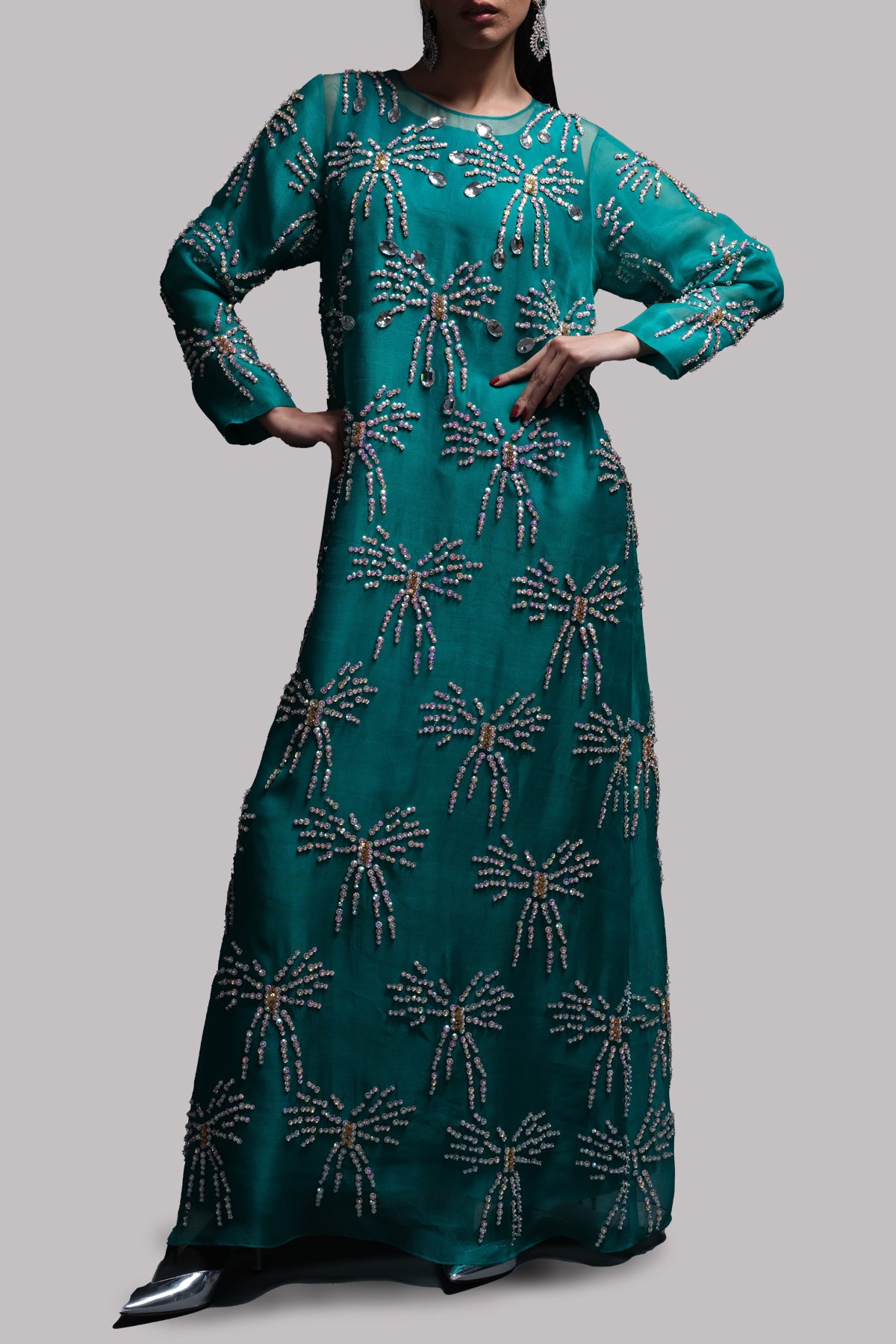 Shady Glade Crystal Embellished Organza Maxi Dress