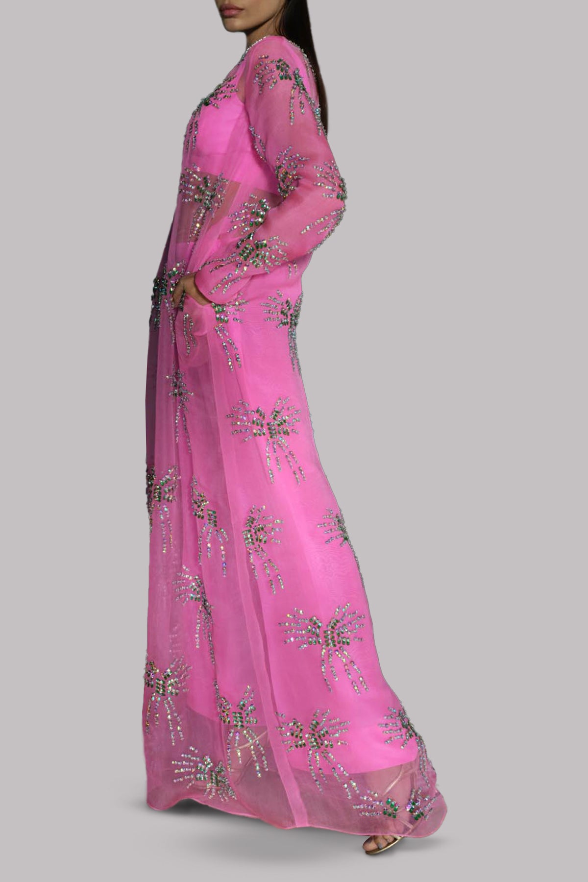 Azalea Pink Embellished Organza Maxi