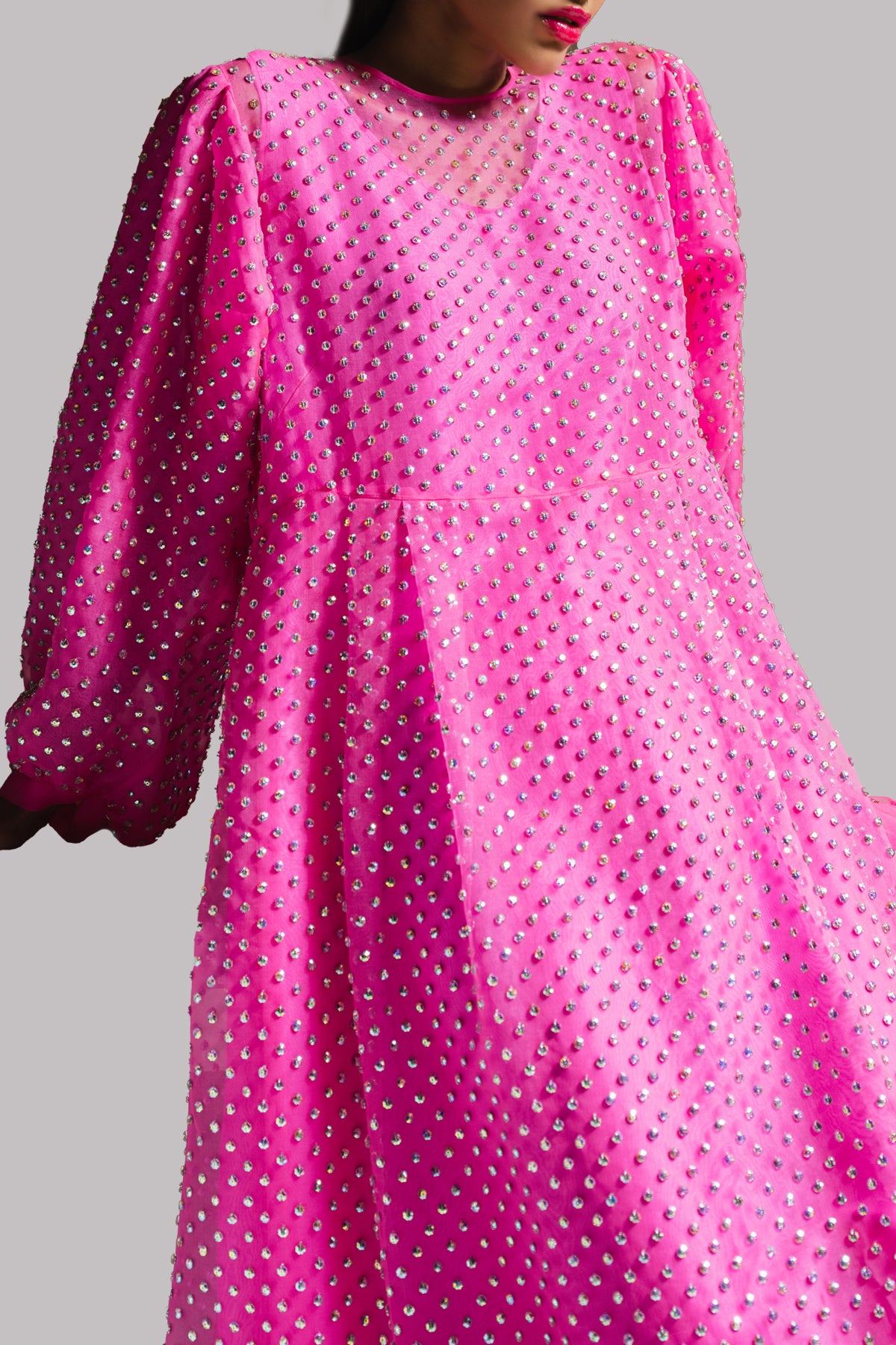Diva Pink Organza Crystal Embellished Set