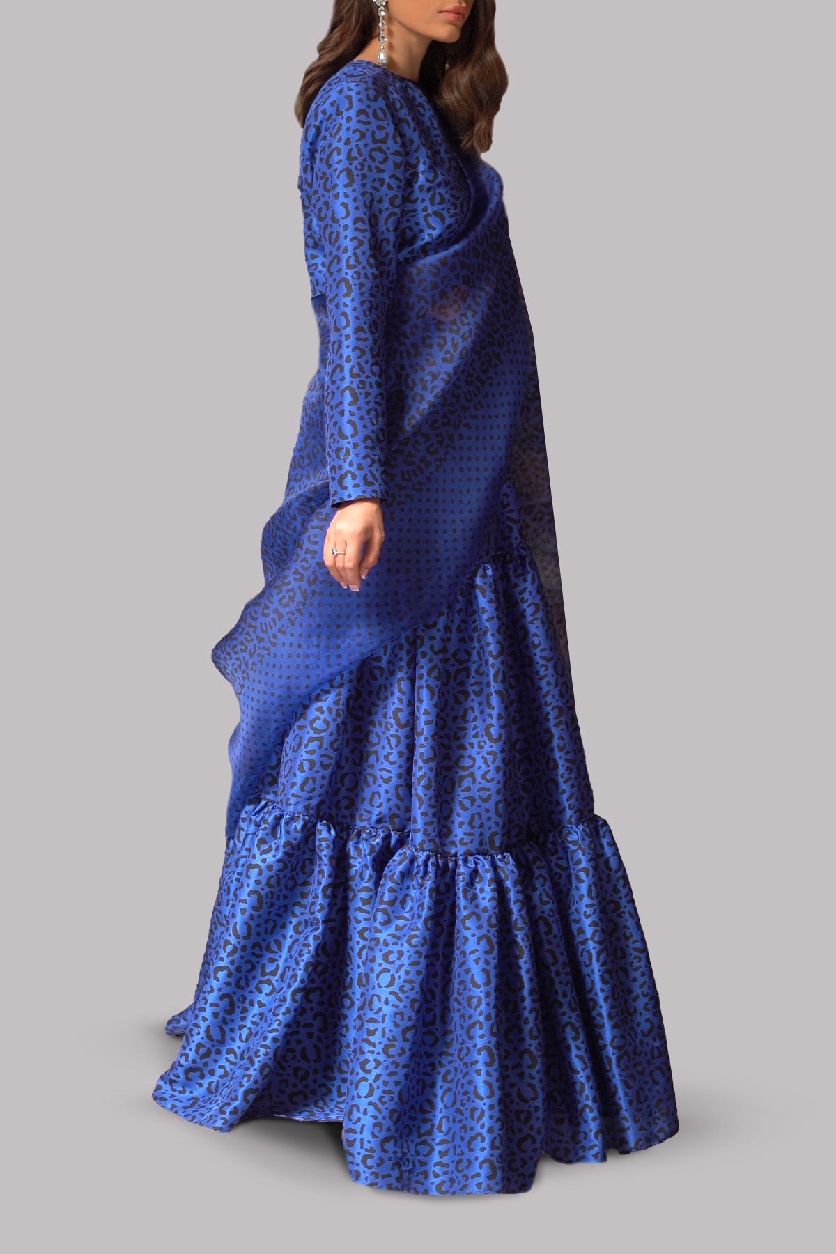 Classic Blue Block Printed Tiered Skirt Set