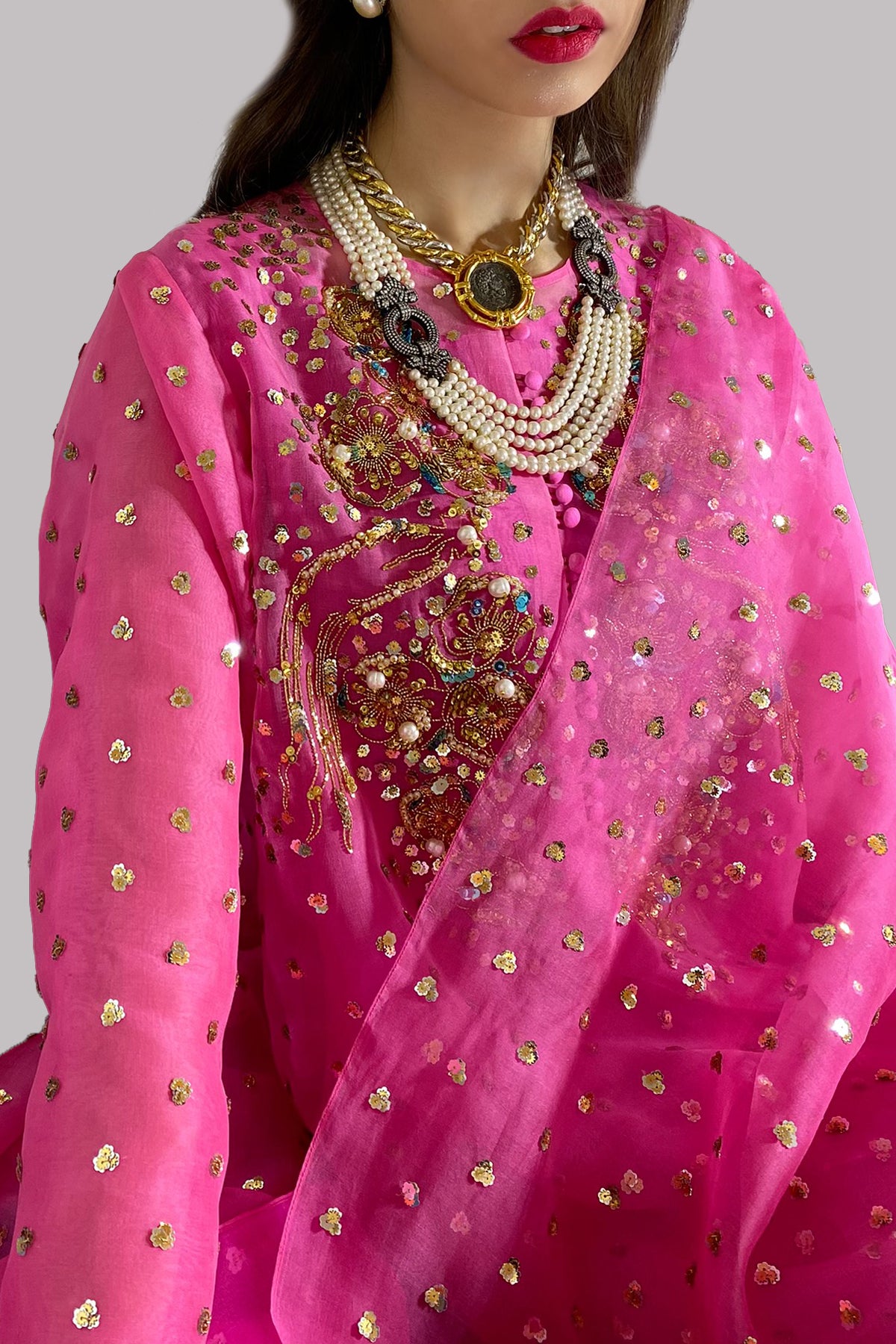 Azalea and Diva Pink Embellished Organza Set