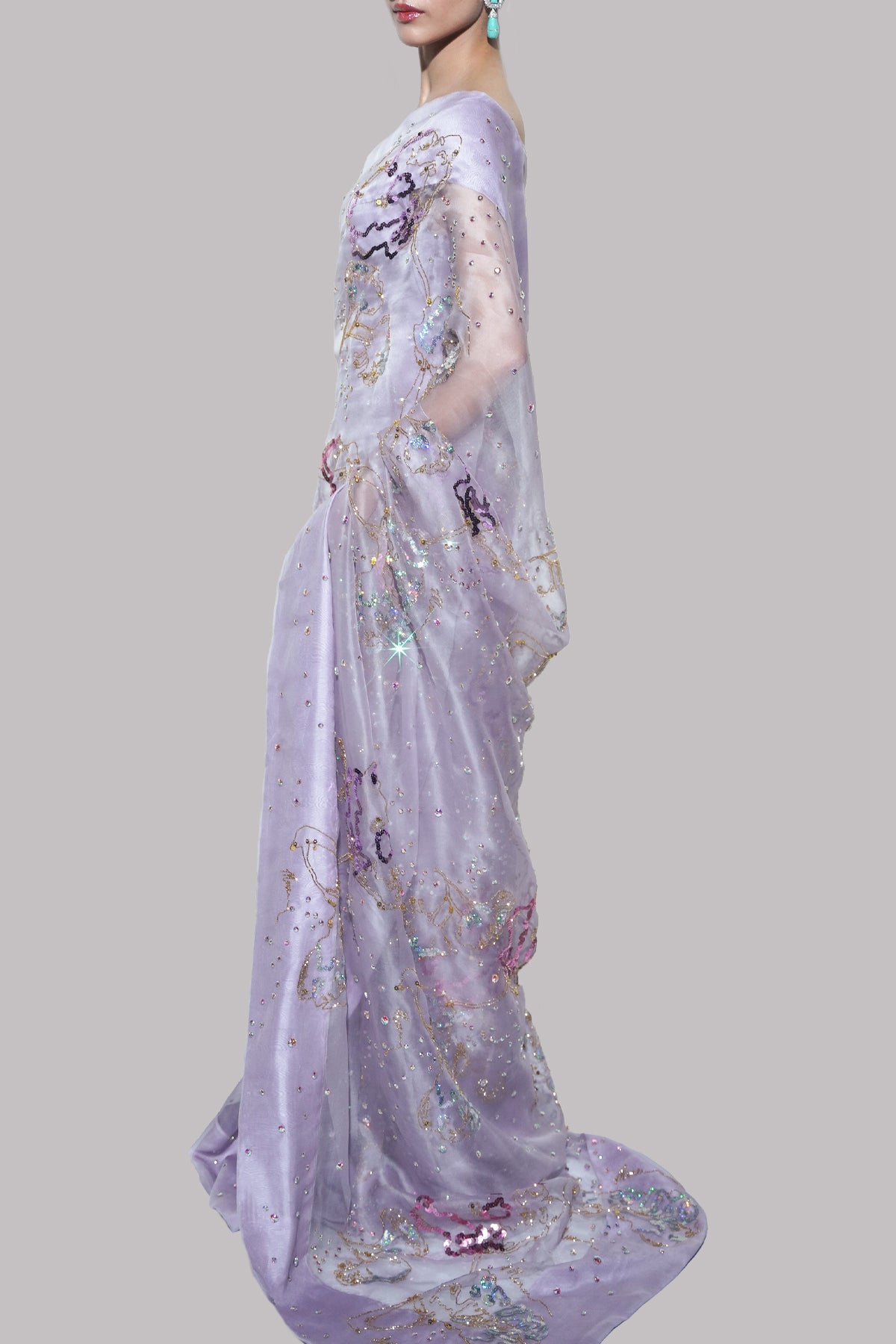Pastel Lilac Embellished Organza Sari
