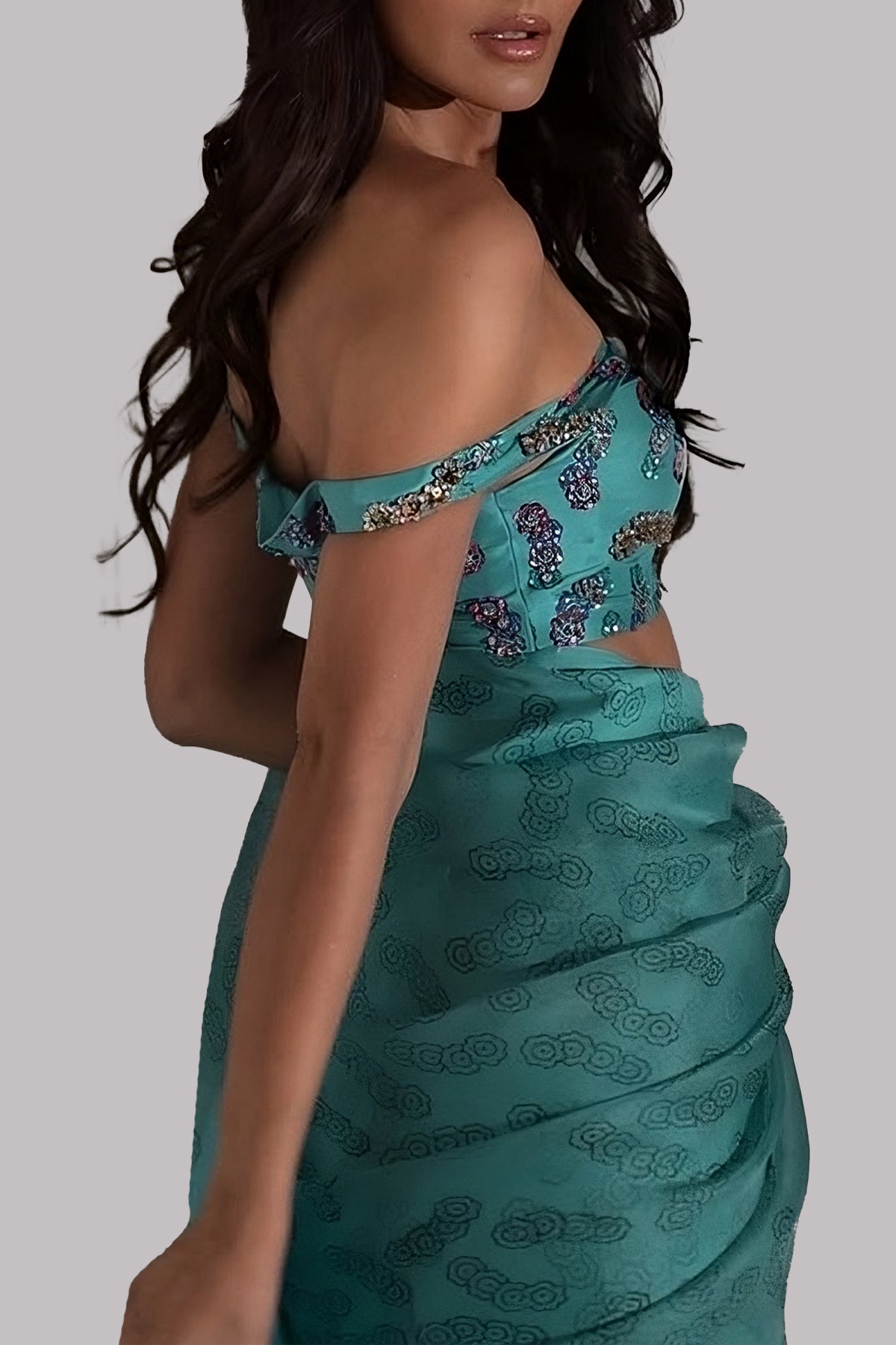 Scuba Blue Embellished Organza Sari
