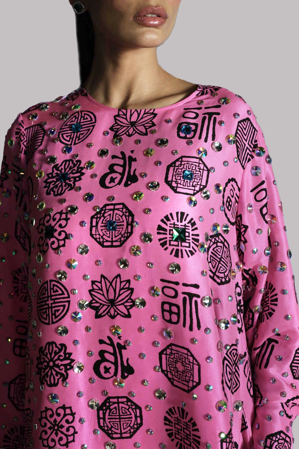 Azalea Pink Embellished Block Printed Set