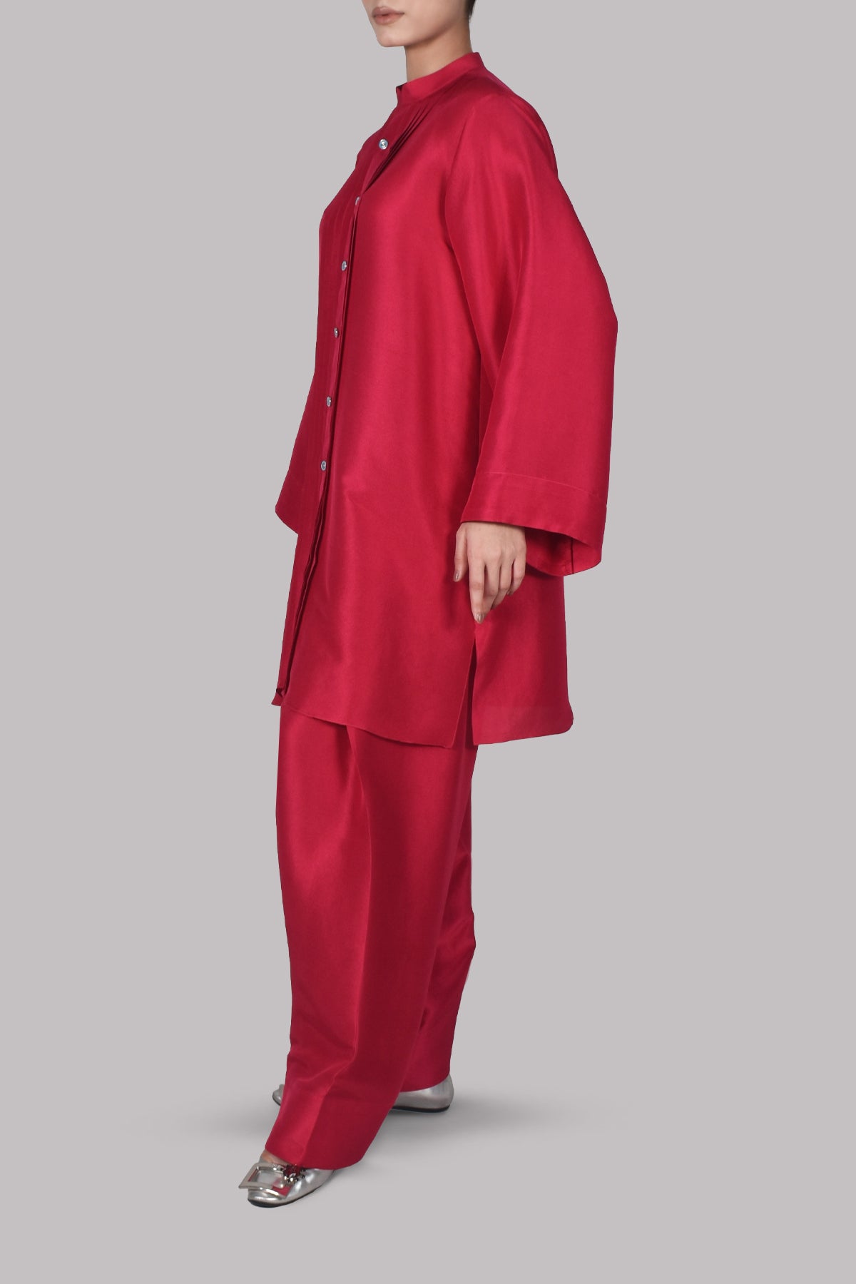 Tango Red Raw Silk Tunic Set