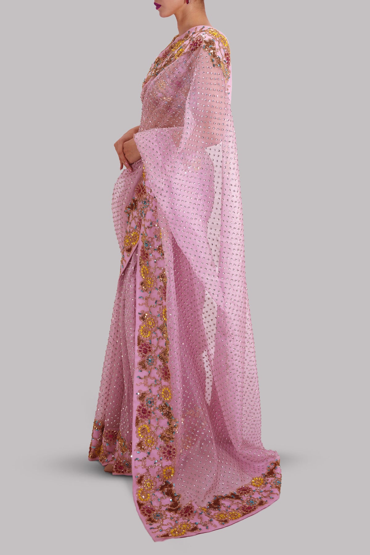 Pink Pirouette Embellished Organza Sari