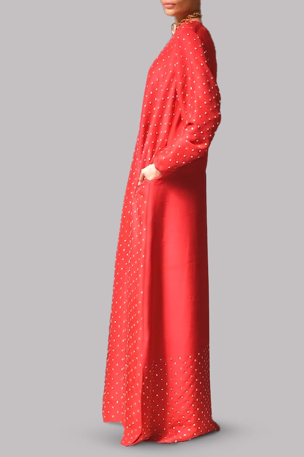 Tango Red Crystal Embellished Silk Maxi Dress