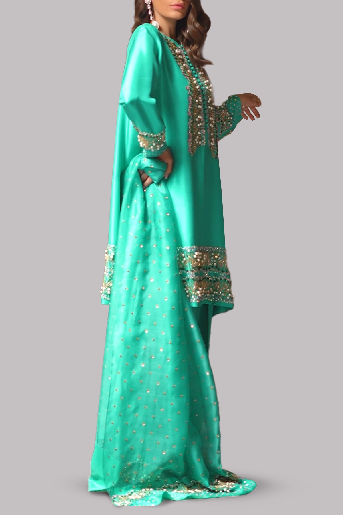 Arcadia Green Embellished Raw Silk Set