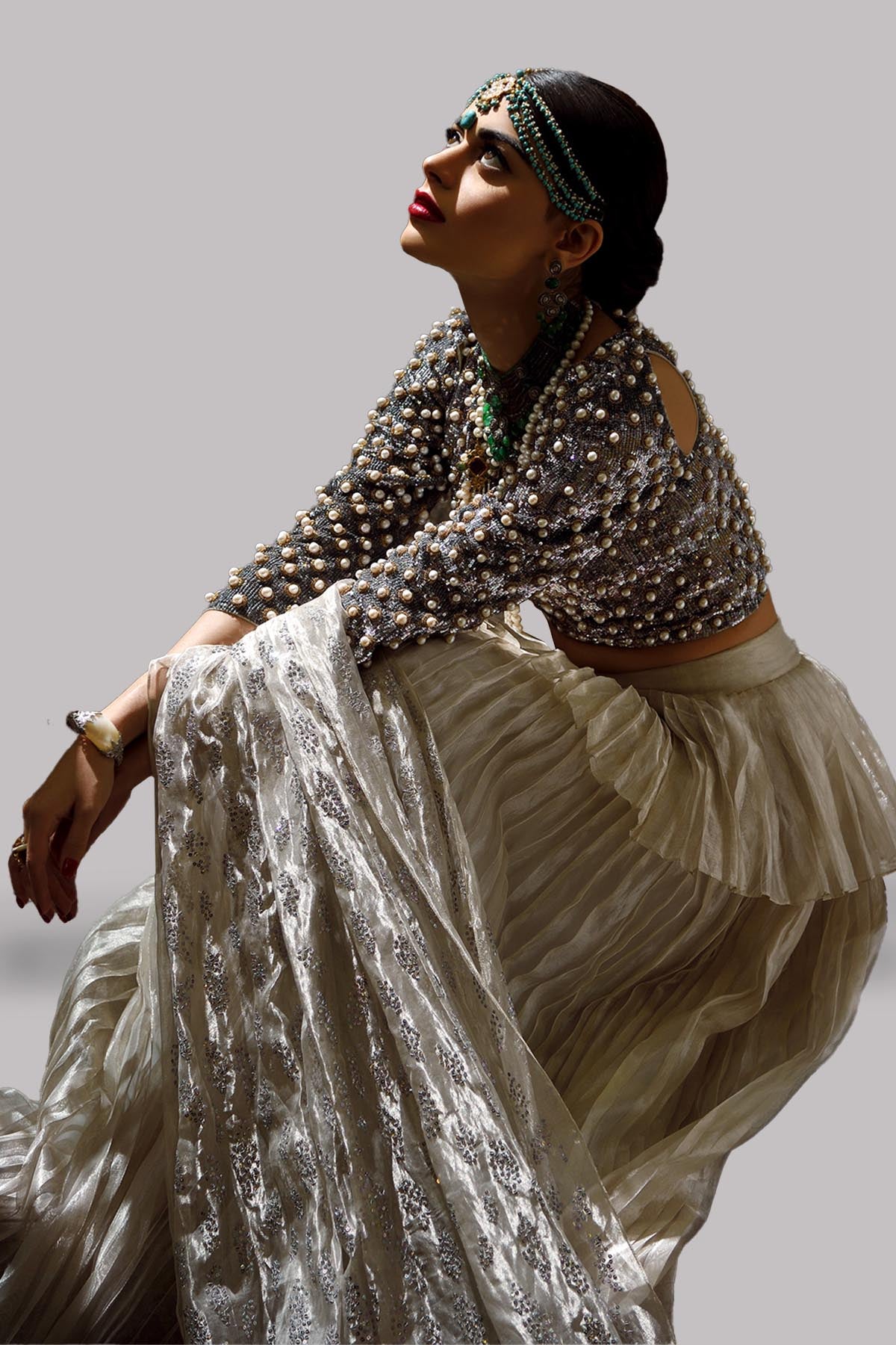 Silver Embellished Skirt Set
