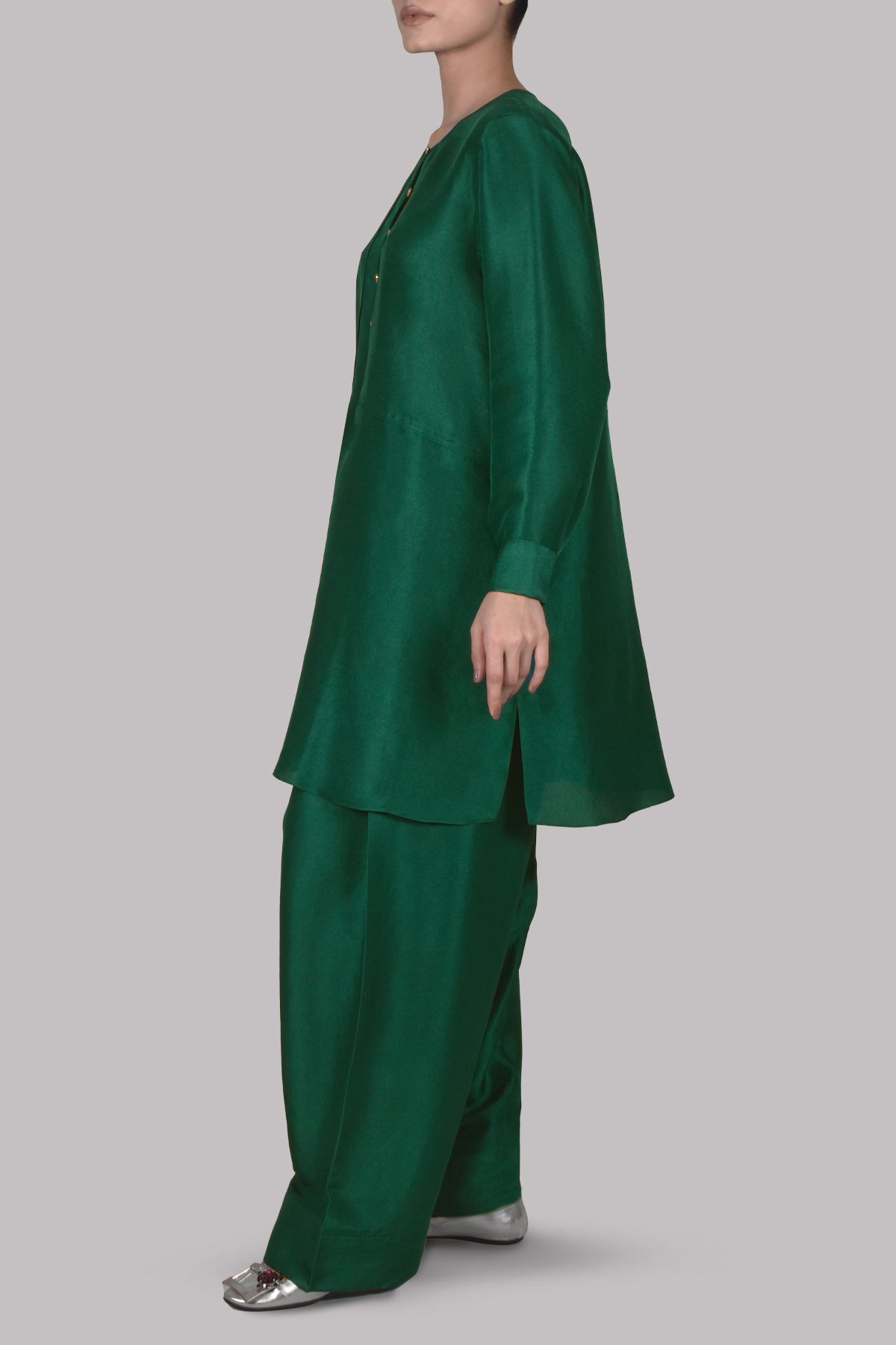 Galapogas Green Raw Silk Tunic Set