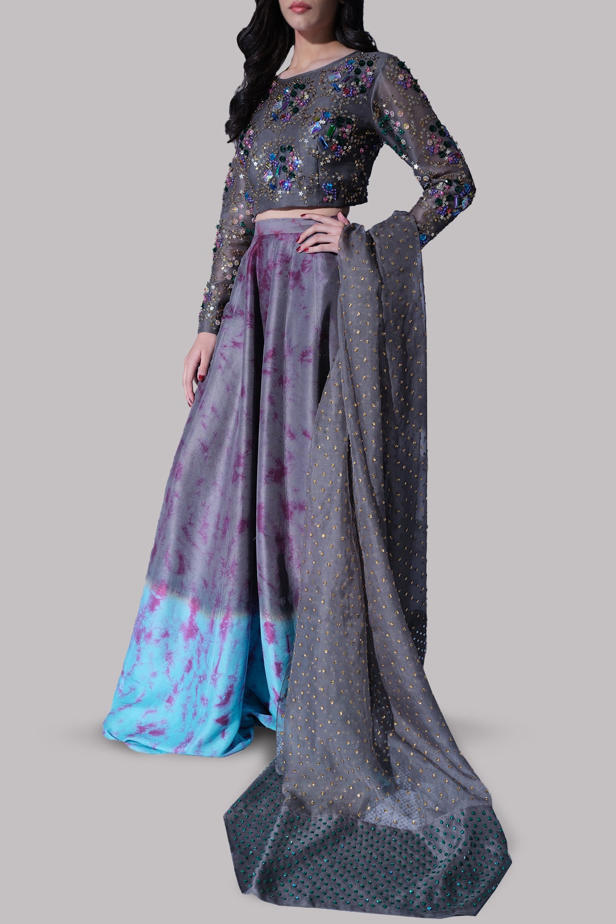 Steeple Grey and Blue Radiance Embellished Skirt Set