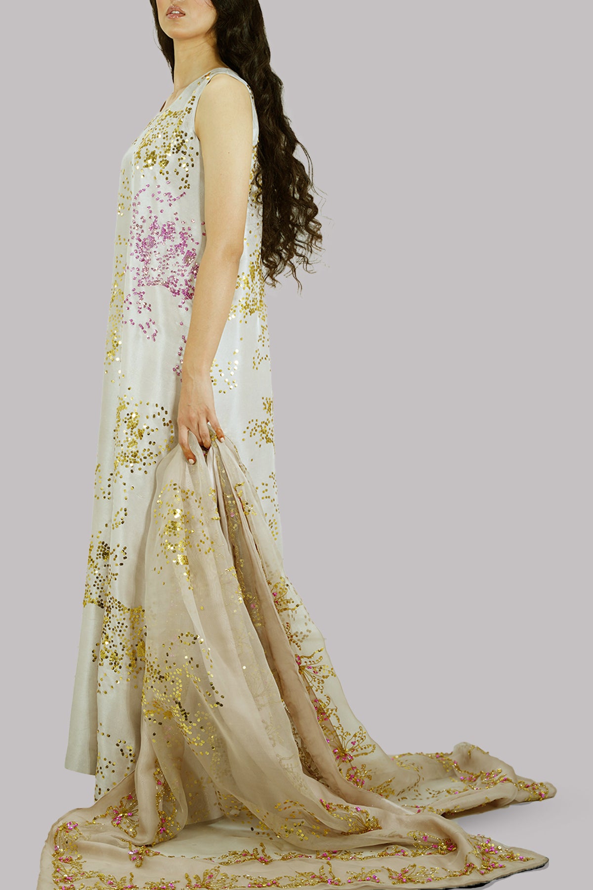 Silver Grey Embellished Maxi Set