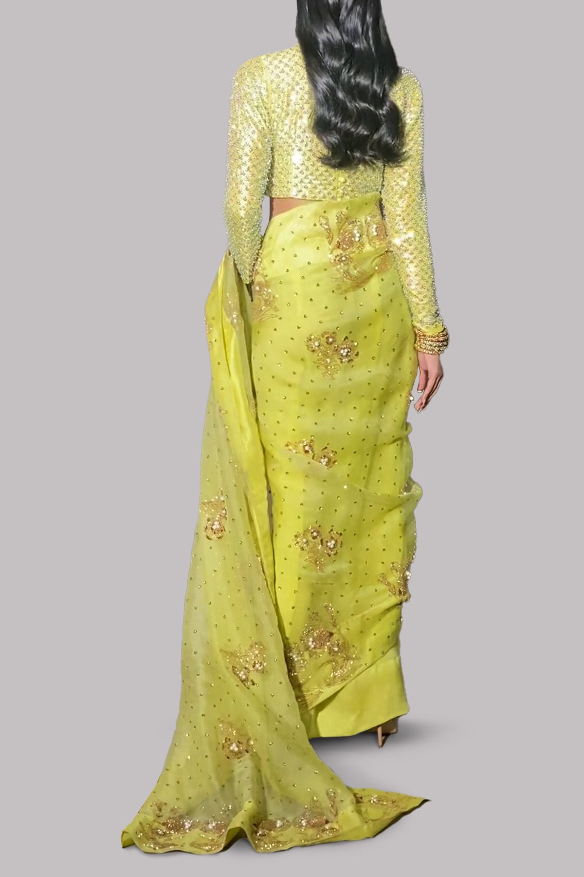 Aurora Yellow Embellished Organza Sari