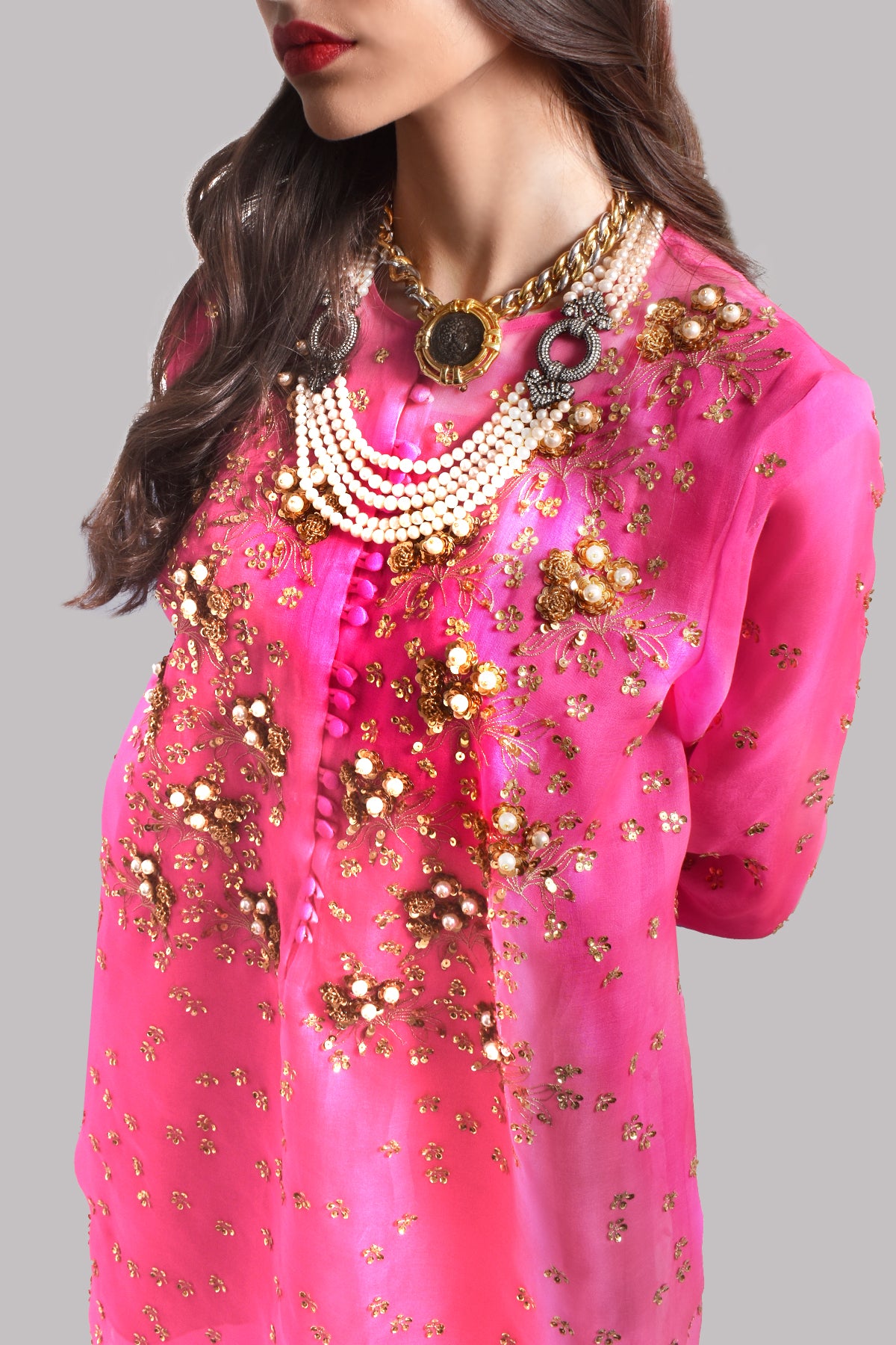 Diva Pink Embellished Organza Set