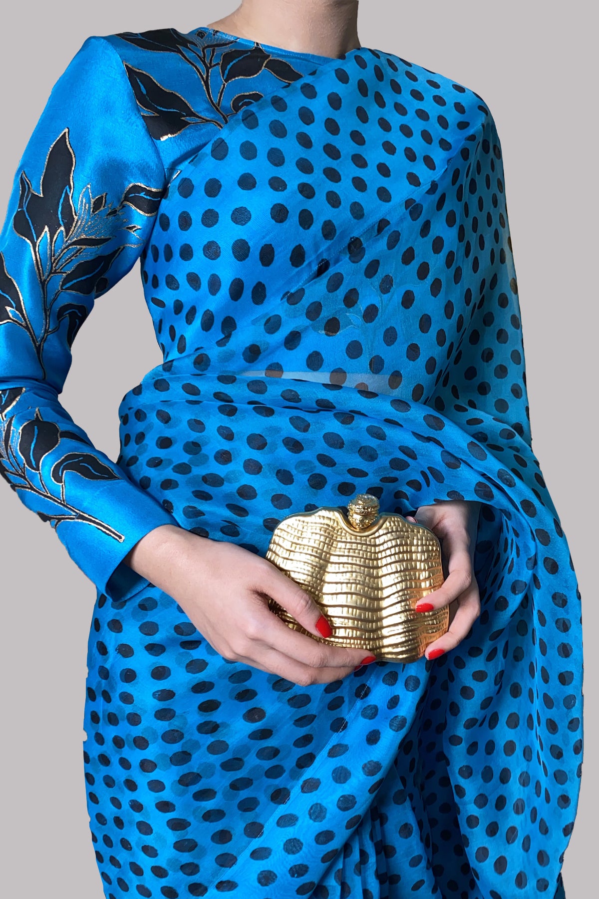 Algiers Blue Block Printed Organza Sari