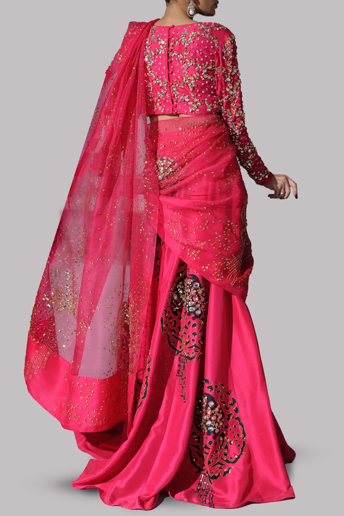 Rose Red Embellished Skirt Set