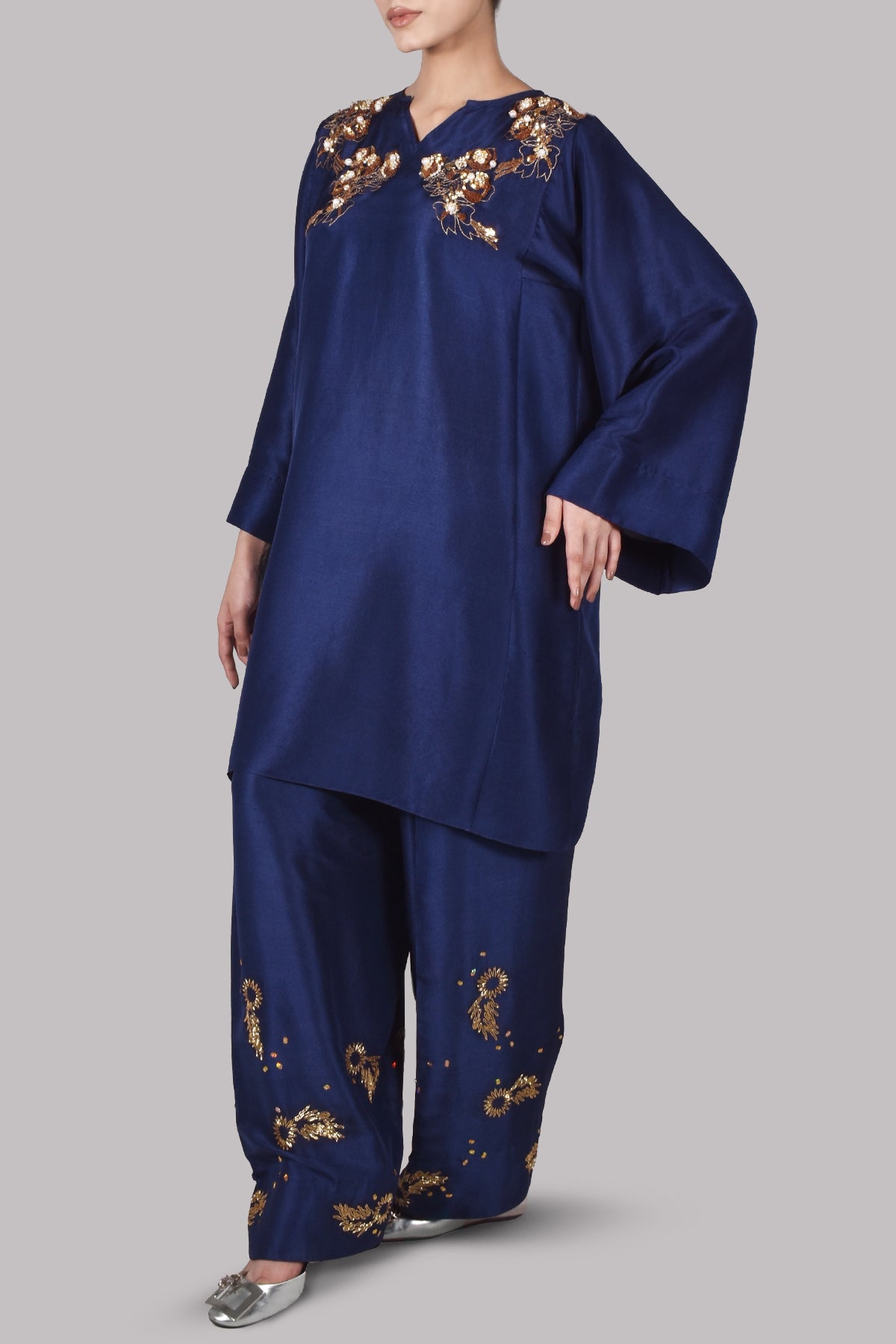 Black Iris Embellished Raw Silk Set