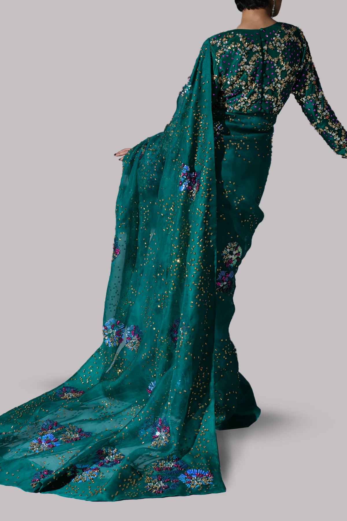 Evergreen Embellished Organza Sari