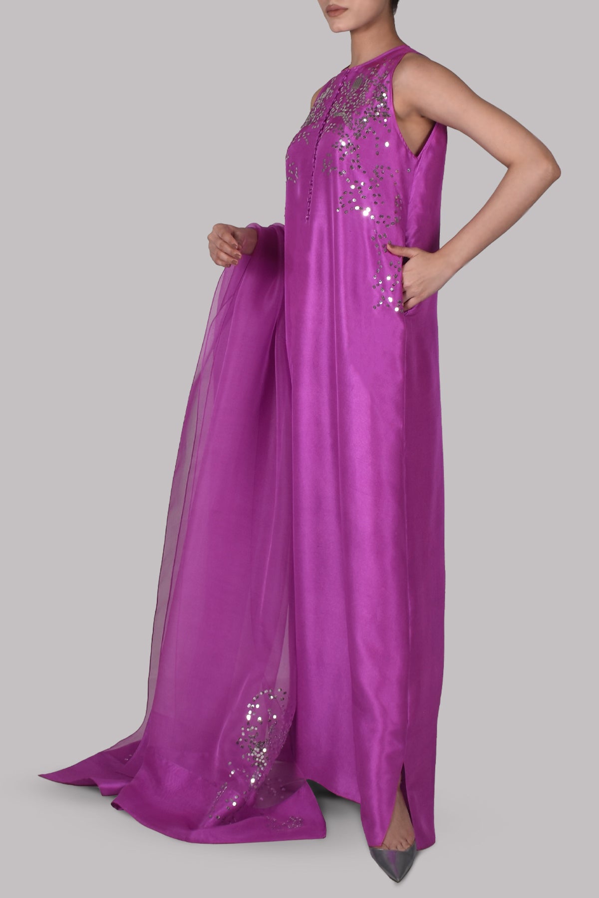 Byzantium Embellished Raw Silk Maxi