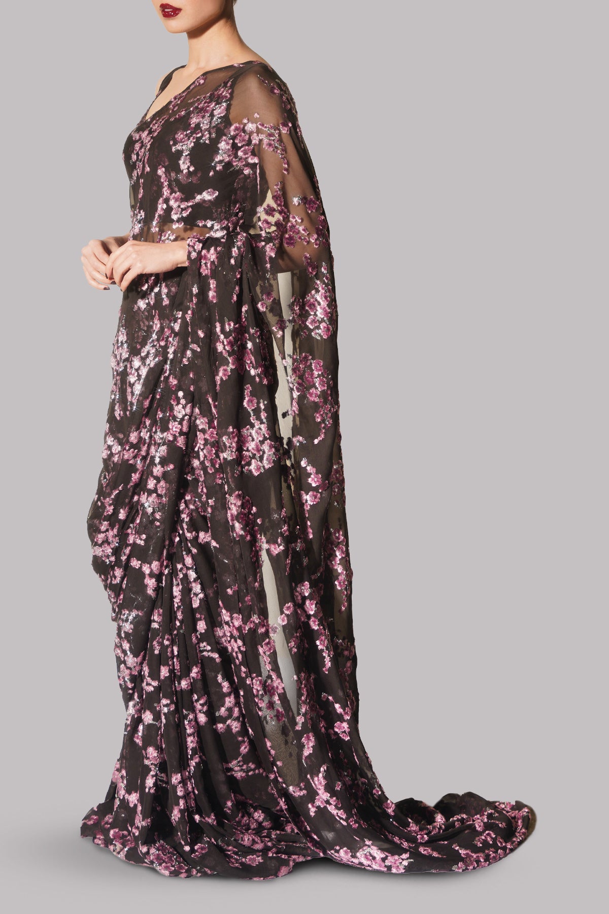 Black Italian Chiffon Sari