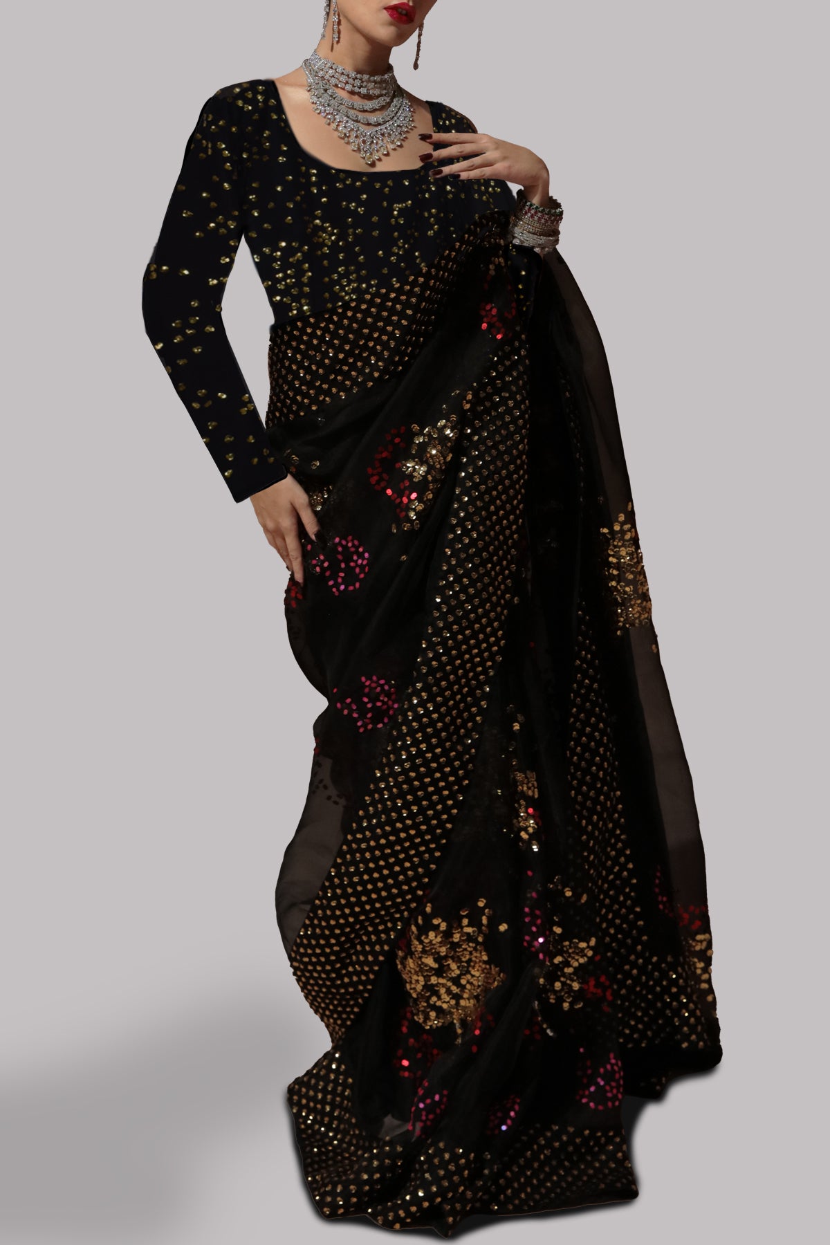 Black Embellished Organza Sari