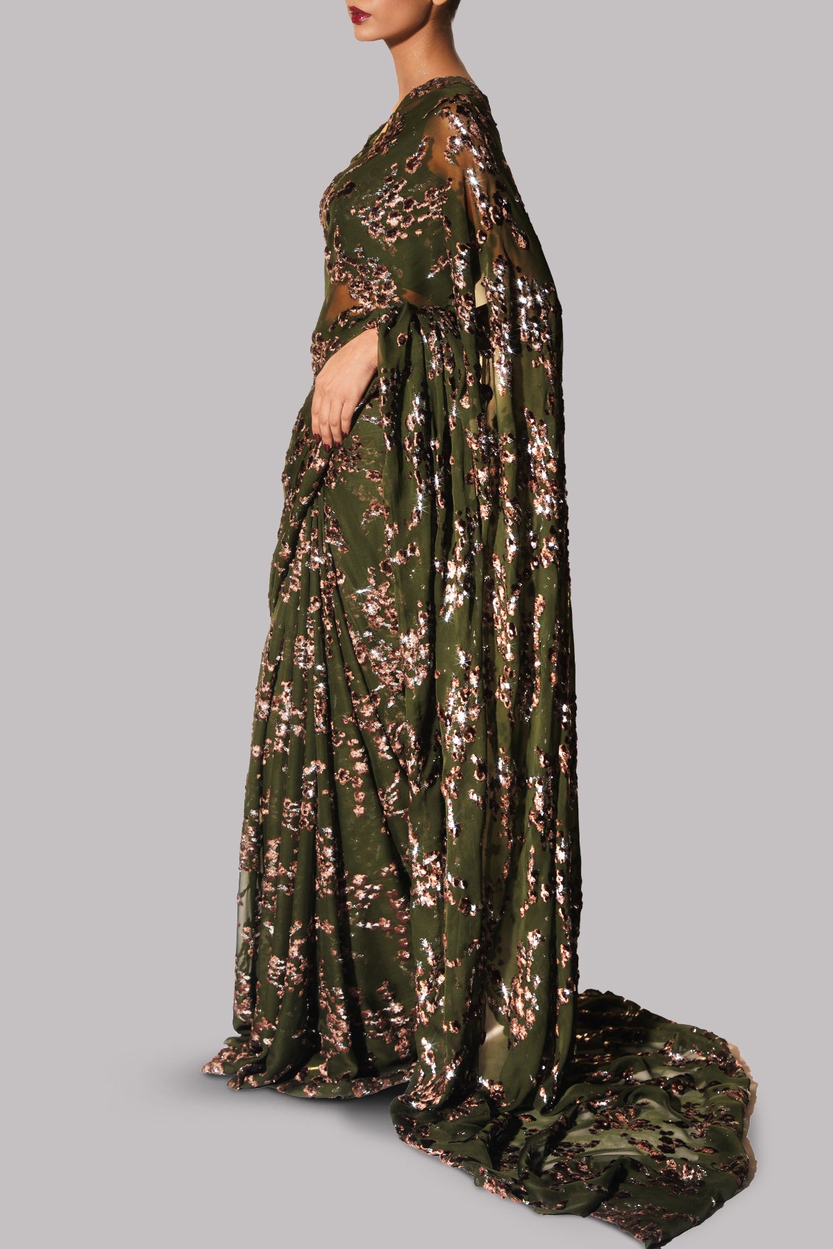Winter Moss Italian Chiffon Sari