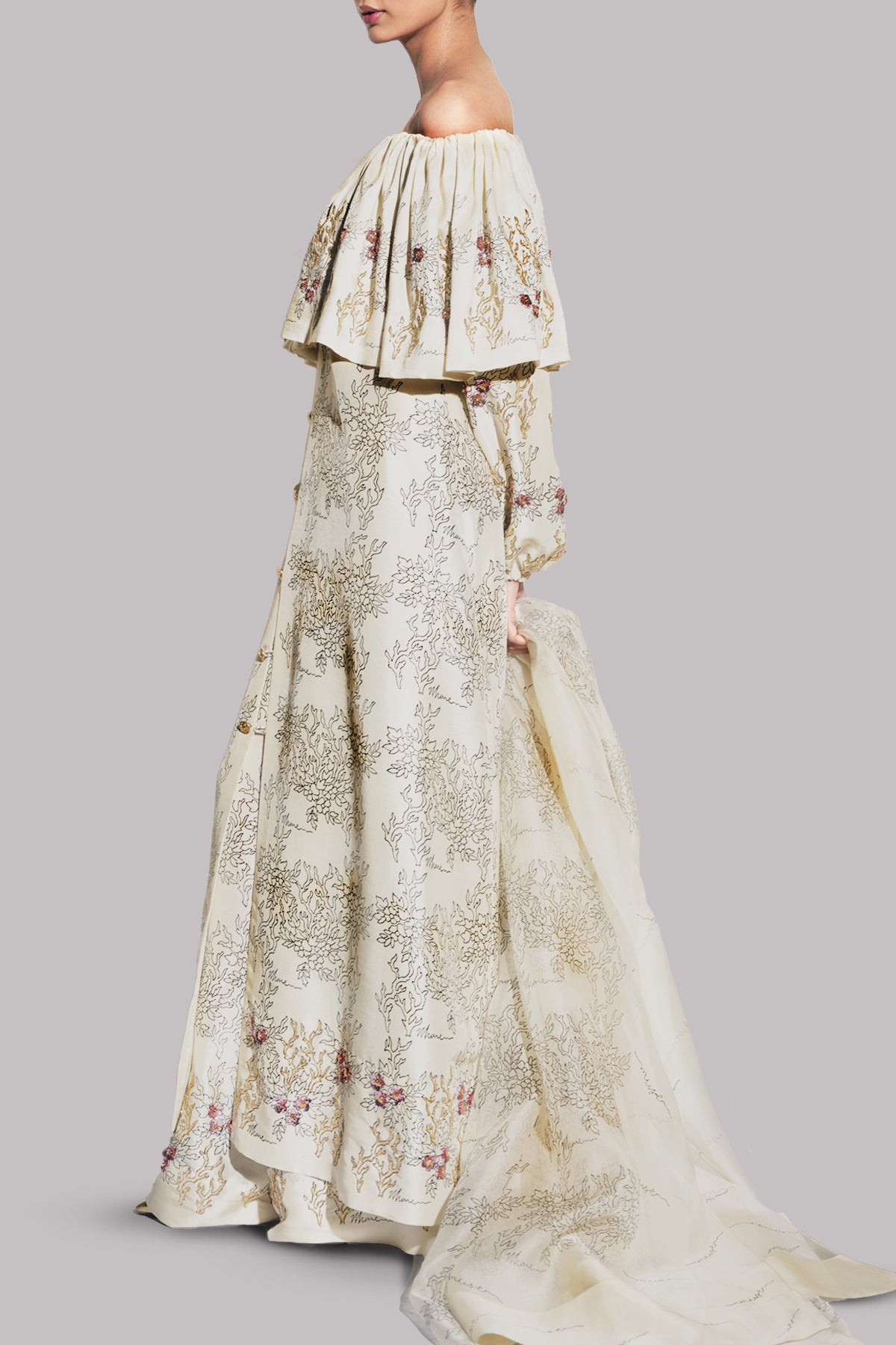 Afterglow Off-Shoulder Block Printed and Embellished Set