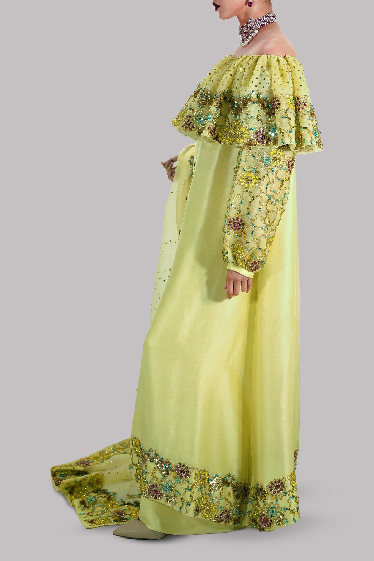 Lemon Verbena Off-Shoulder Embellished Set