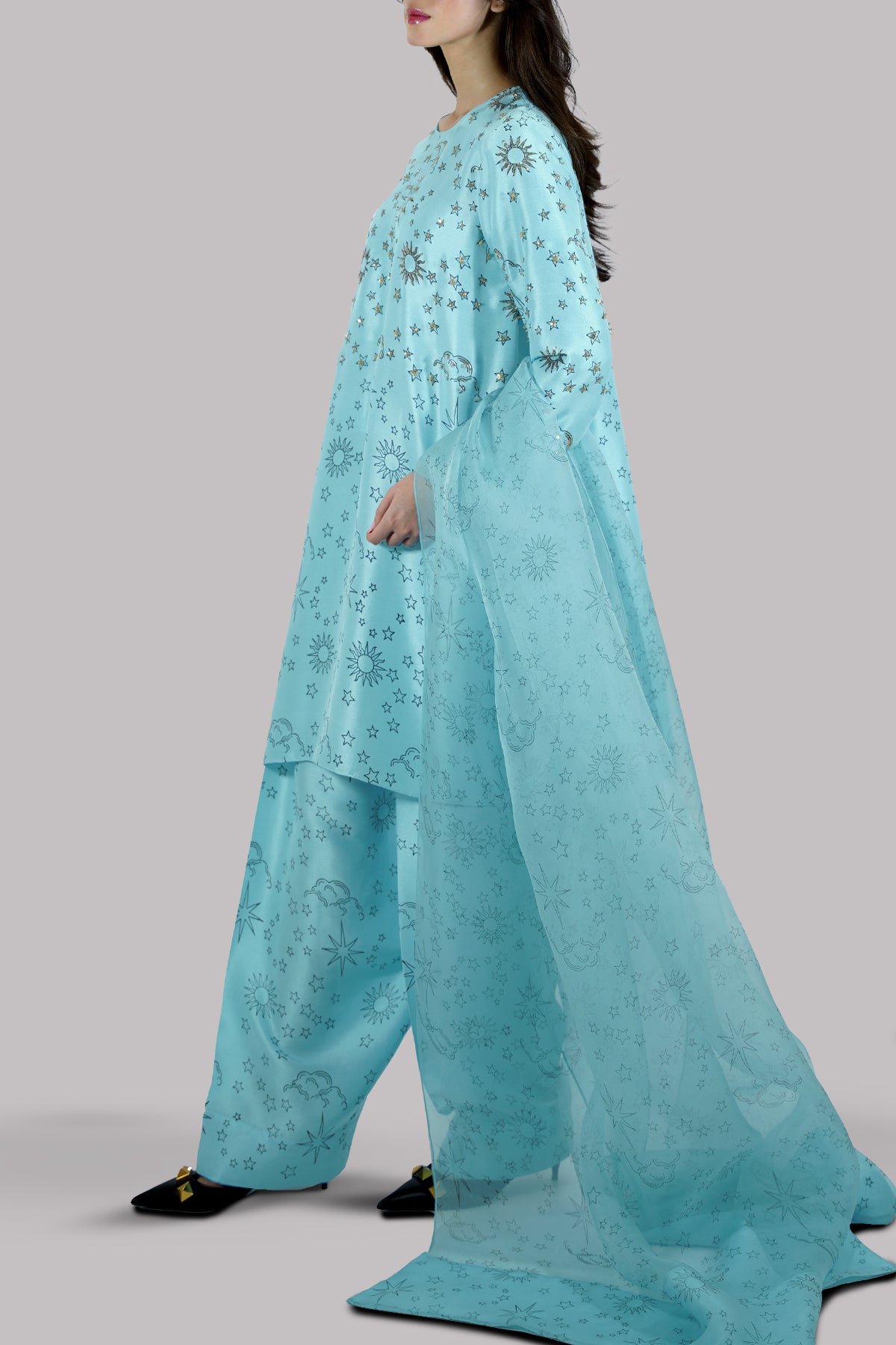 Petit Four Block Printed &amp; Embellished Raw Silk Set