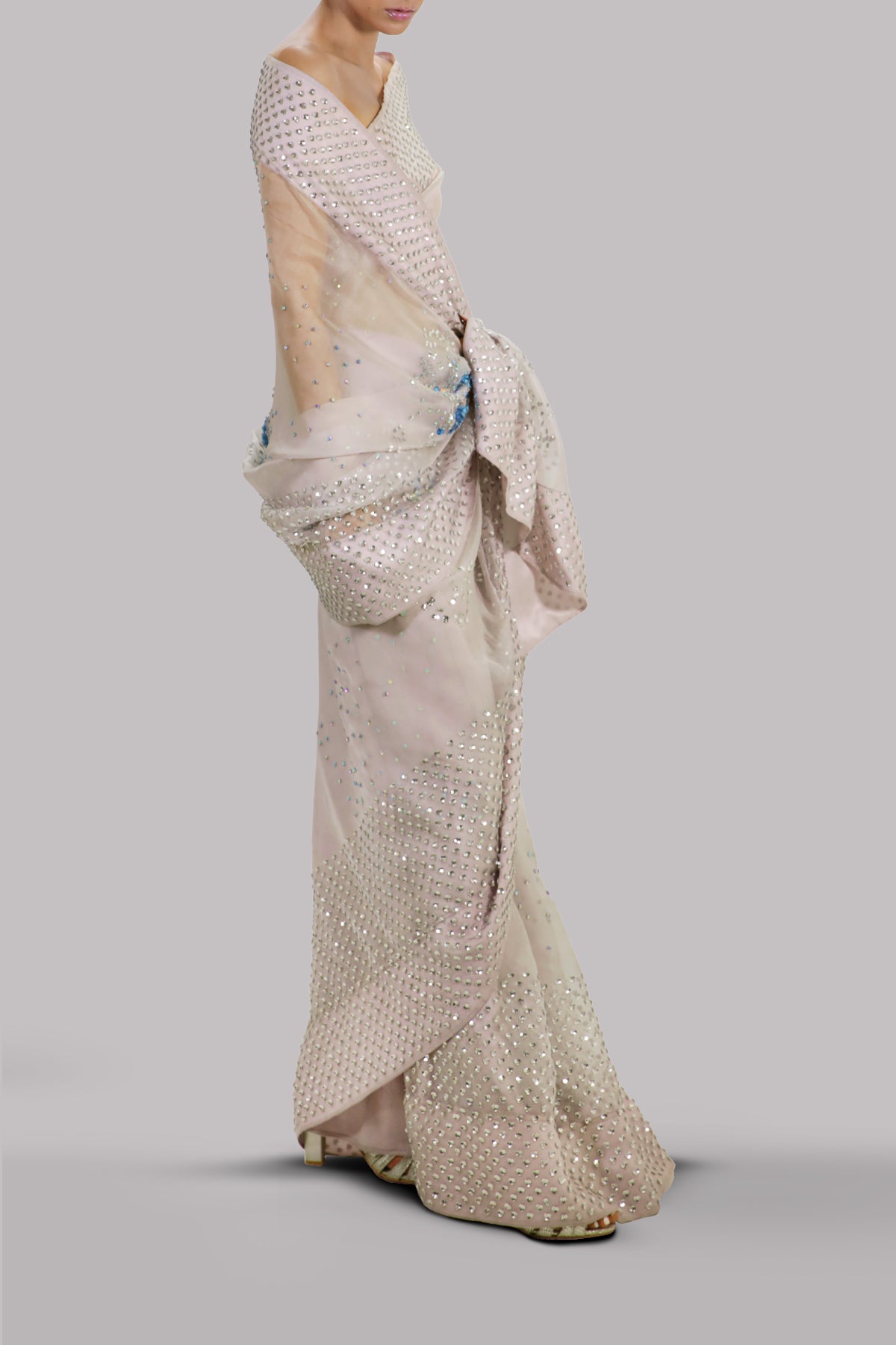 White Sand Embellished Organza Sari