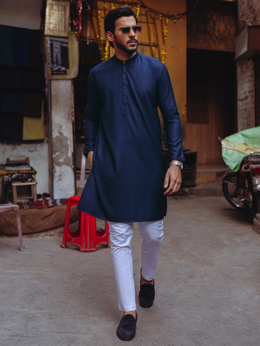Midnight Blue Blended Kurta - ALET-K-2003