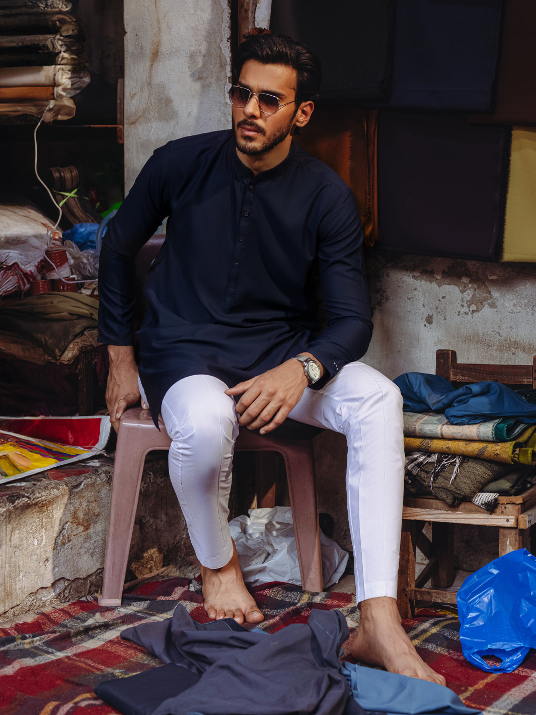 Midnight Blue Blended Kurta - ALET-K-2003