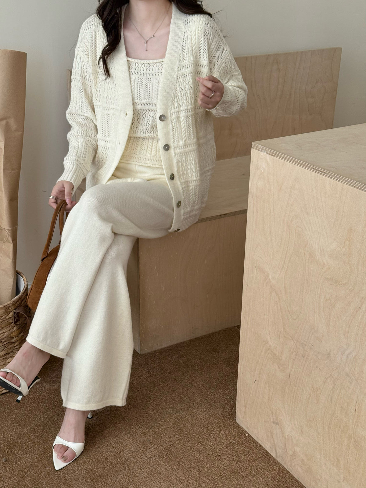 TINA WHITE DETAIL THREE PIECE KNIT SUIT