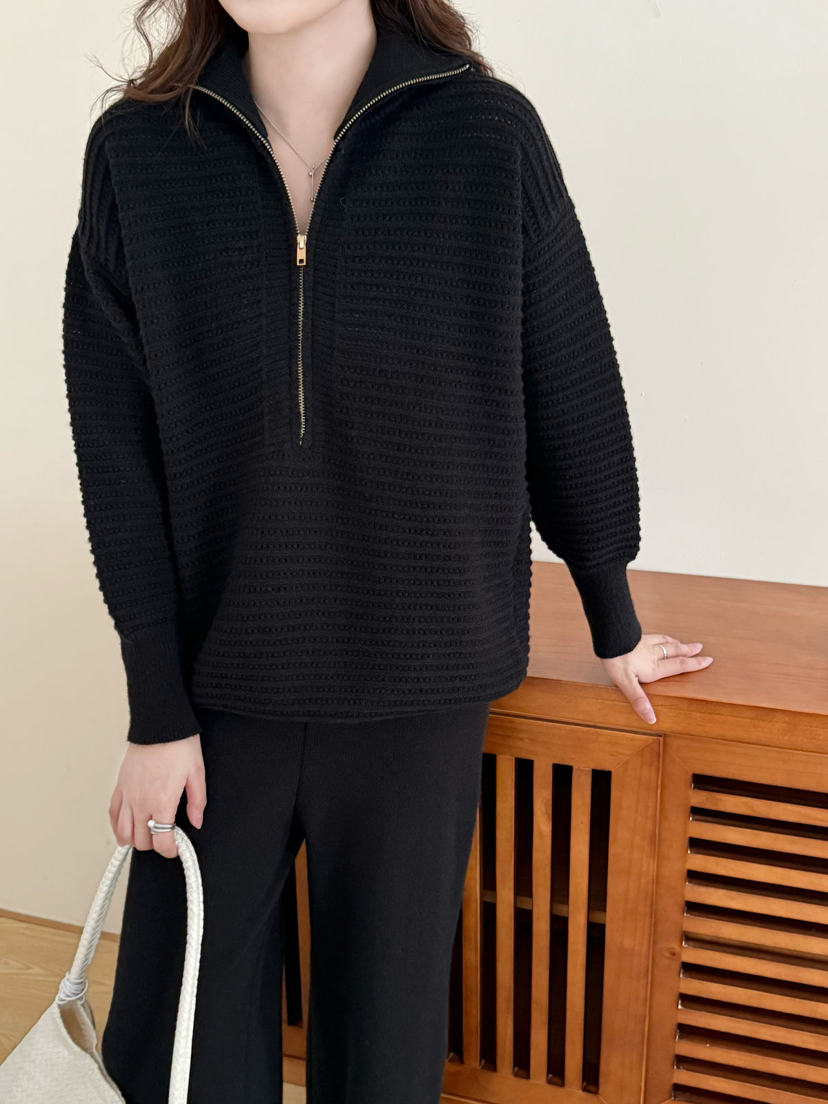 LOLO KNIT DETAIL SUIT BLACK