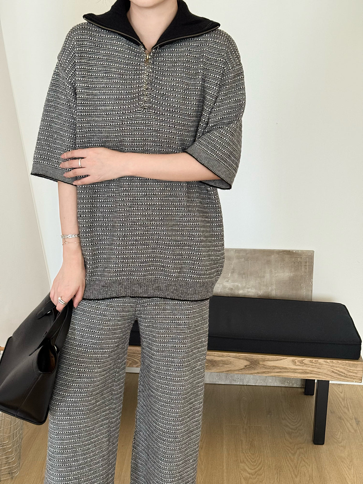 Lolo Knit Detail Suit Black Grey