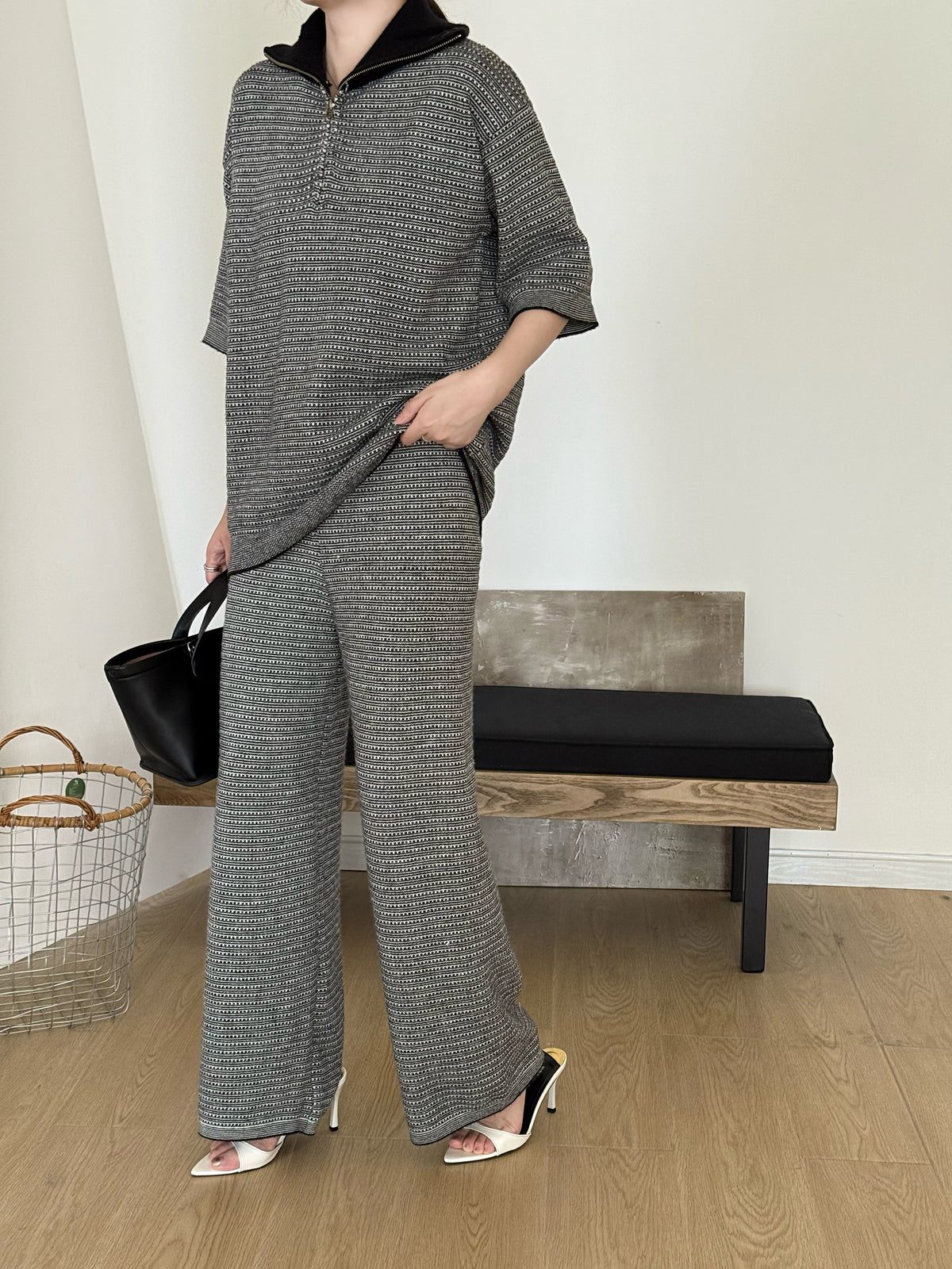 Lolo Knit Detail Suit Black Grey