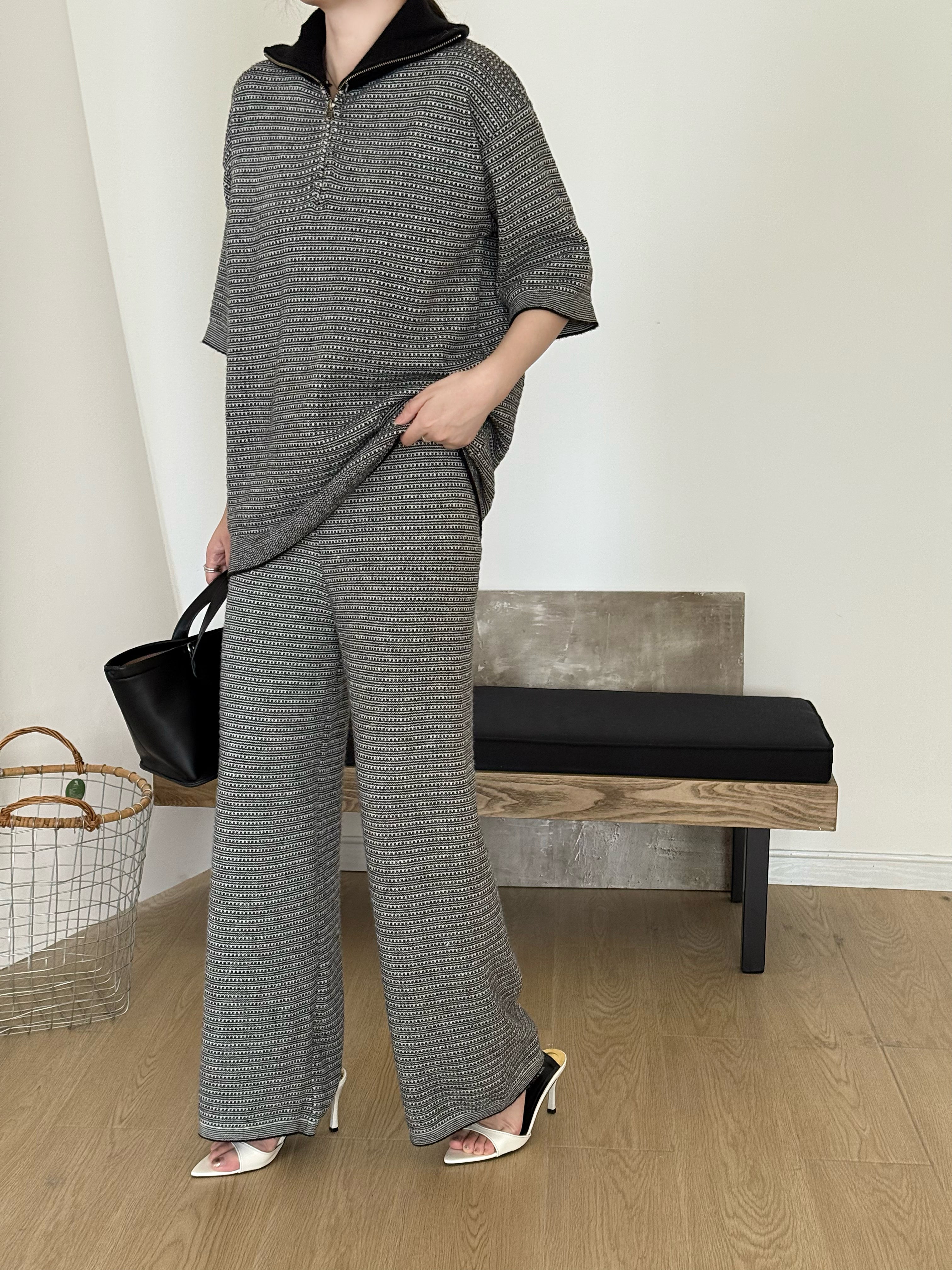 Lolo Knit Detail Suit Black Grey