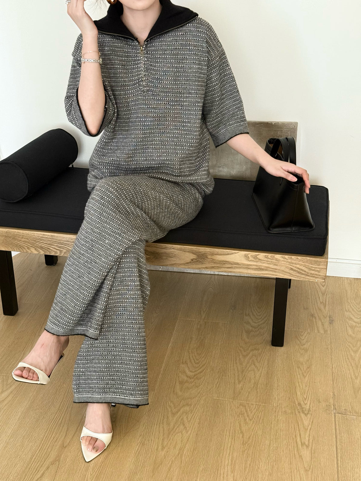 Lolo Knit Detail Suit Black Grey