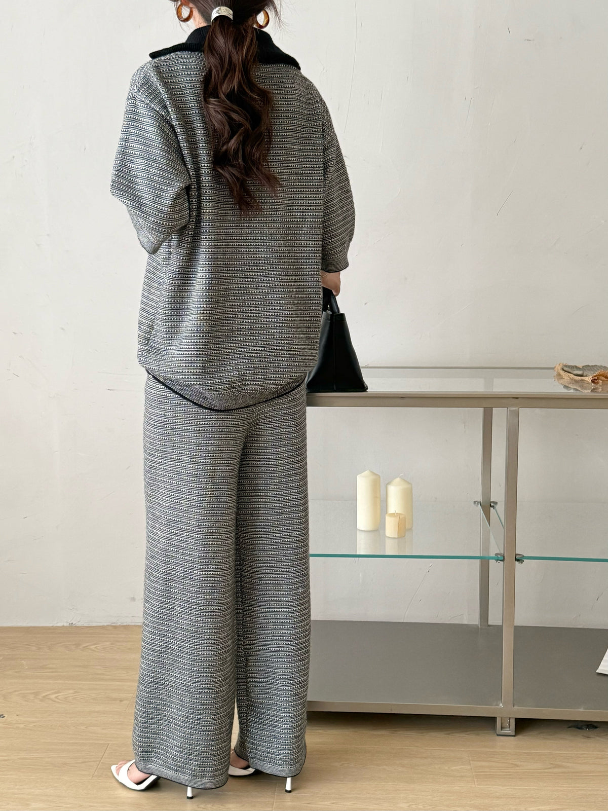 Lolo Knit Detail Suit Black Grey