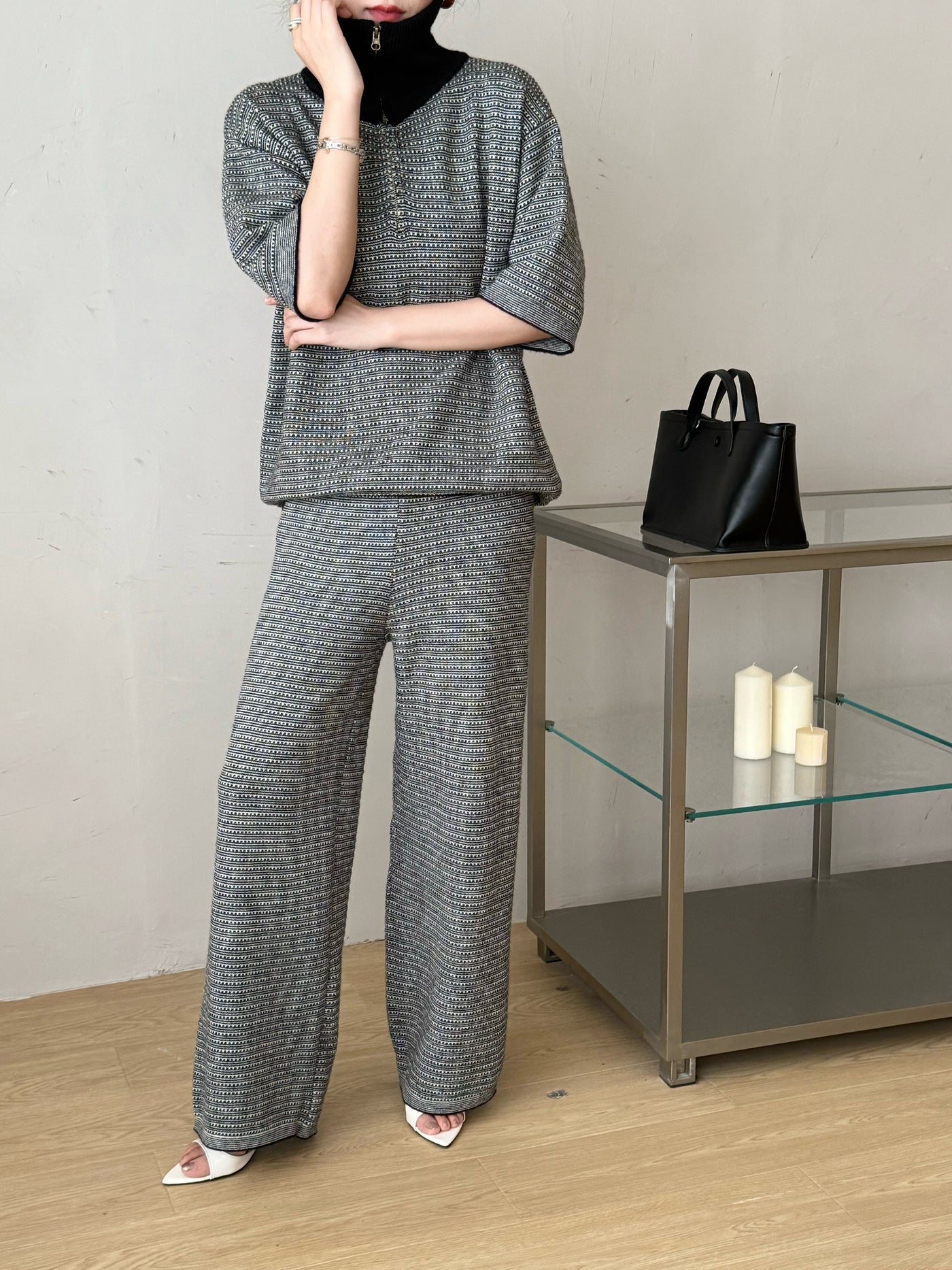Lolo Knit Detail Suit Black Grey