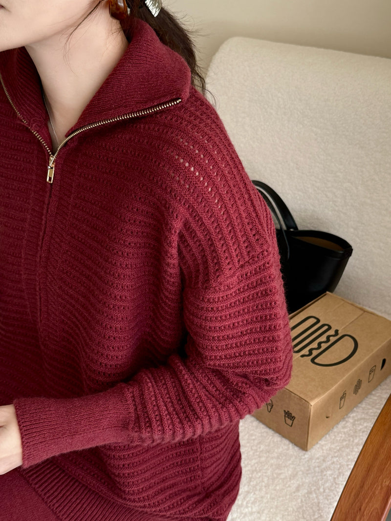 Lolo Knit Detail Suit Cherry