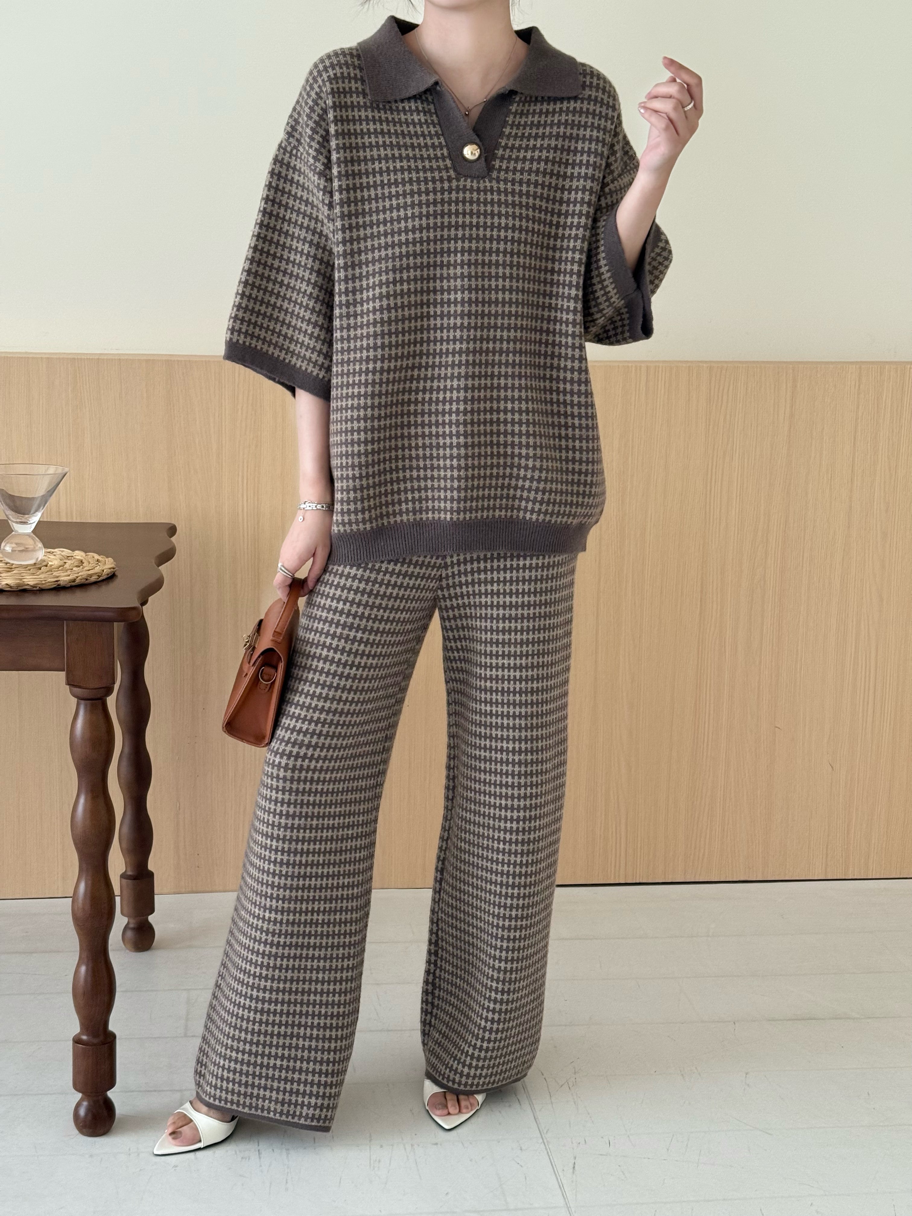 Sira Knit Detail Suit Dark Mouse