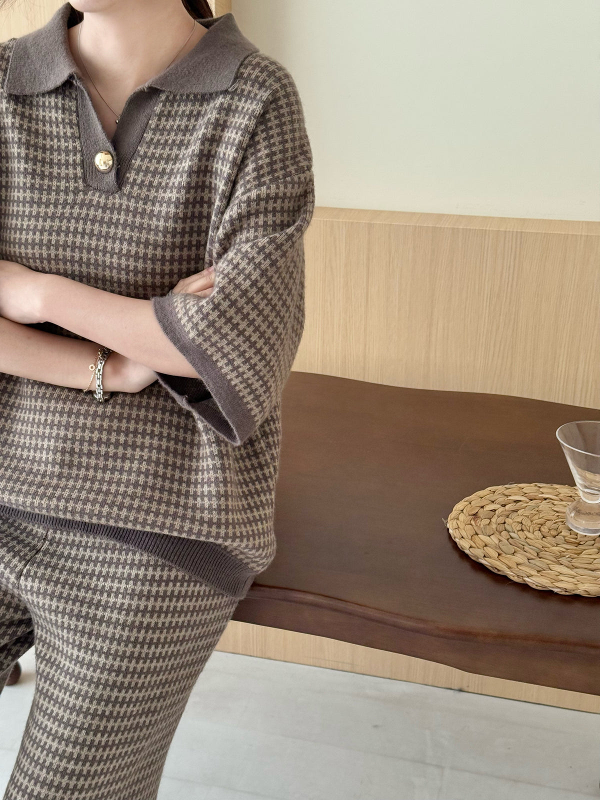 Sira Knit Detail Suit Dark Mouse