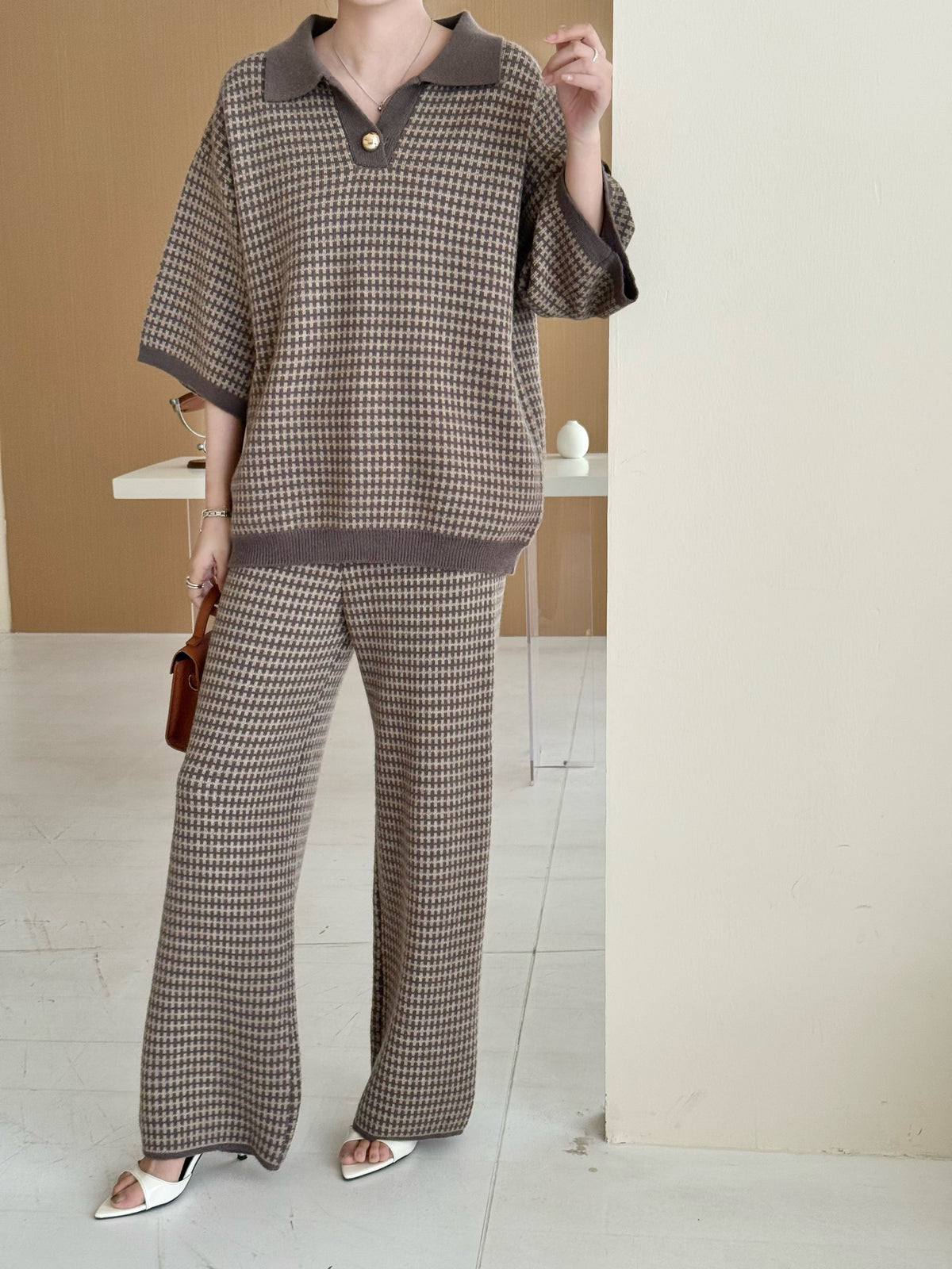 Sira Knit Detail Suit Dark Mouse