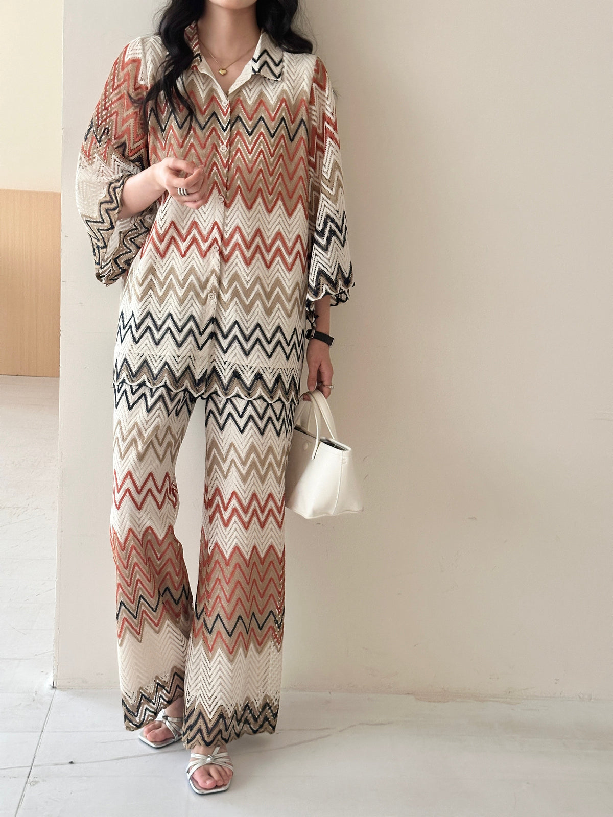Paros Crochet Suit with Zig Zag Details