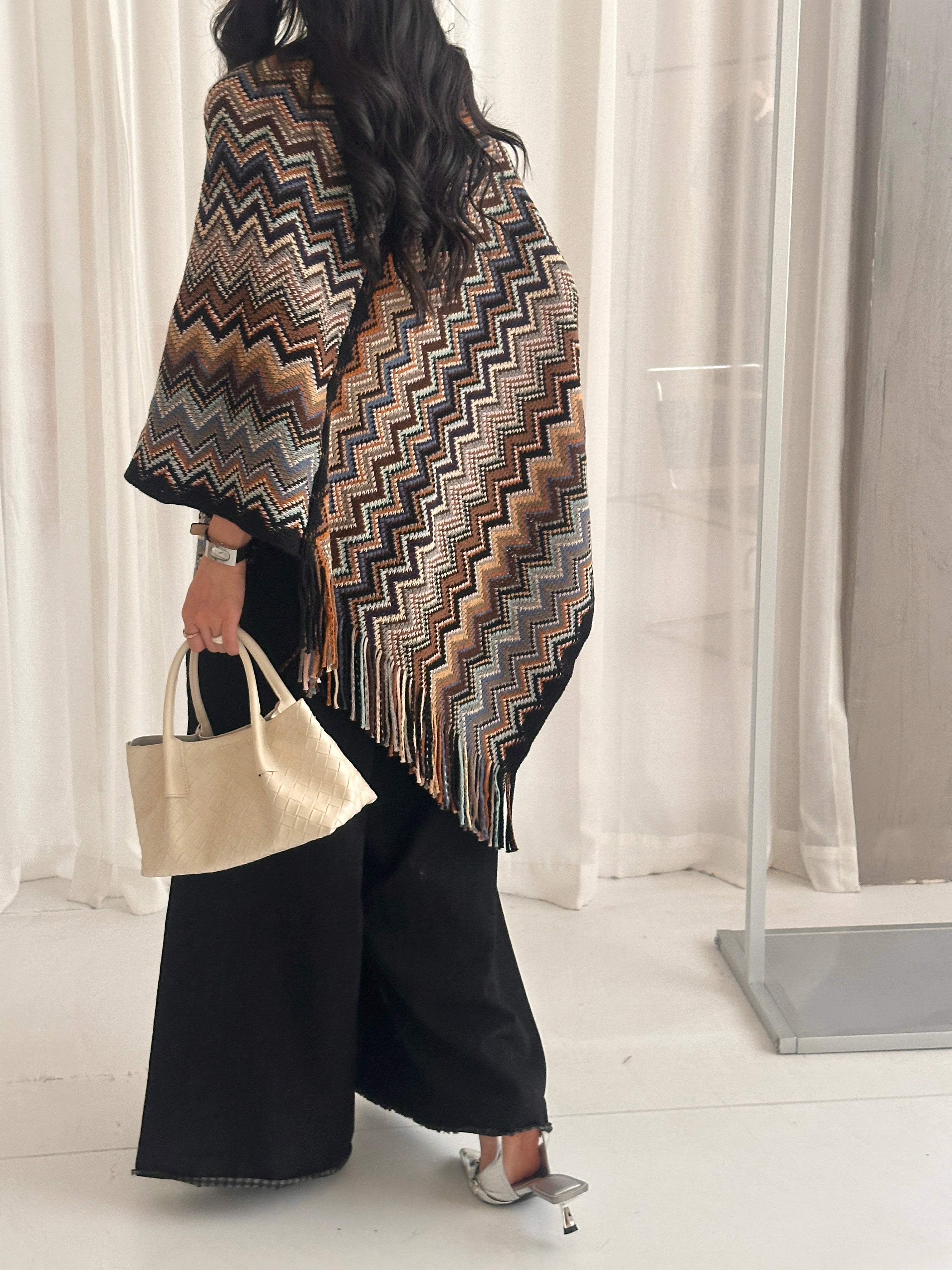 Kai Zig Zag Chevron Knitted Cape Brown